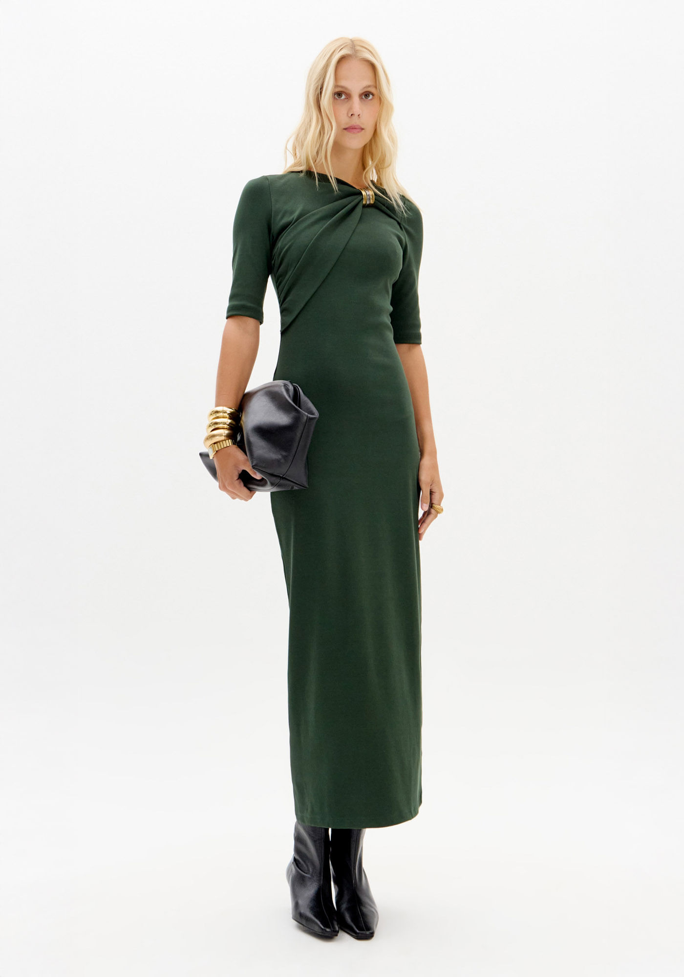 Vestido Super Midi Mangas Médias