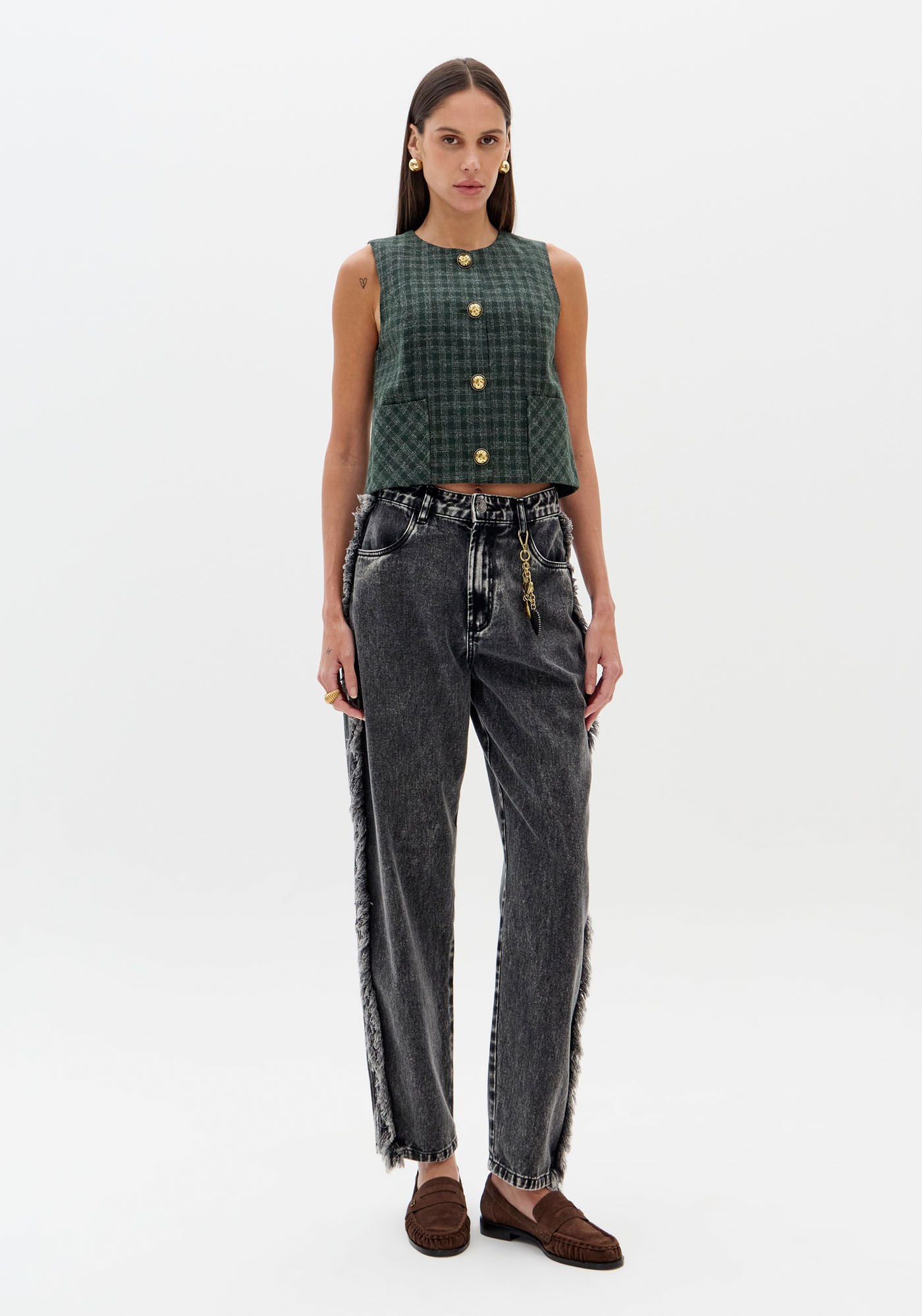 Calça Jeans Baggy Com Cintura Alta