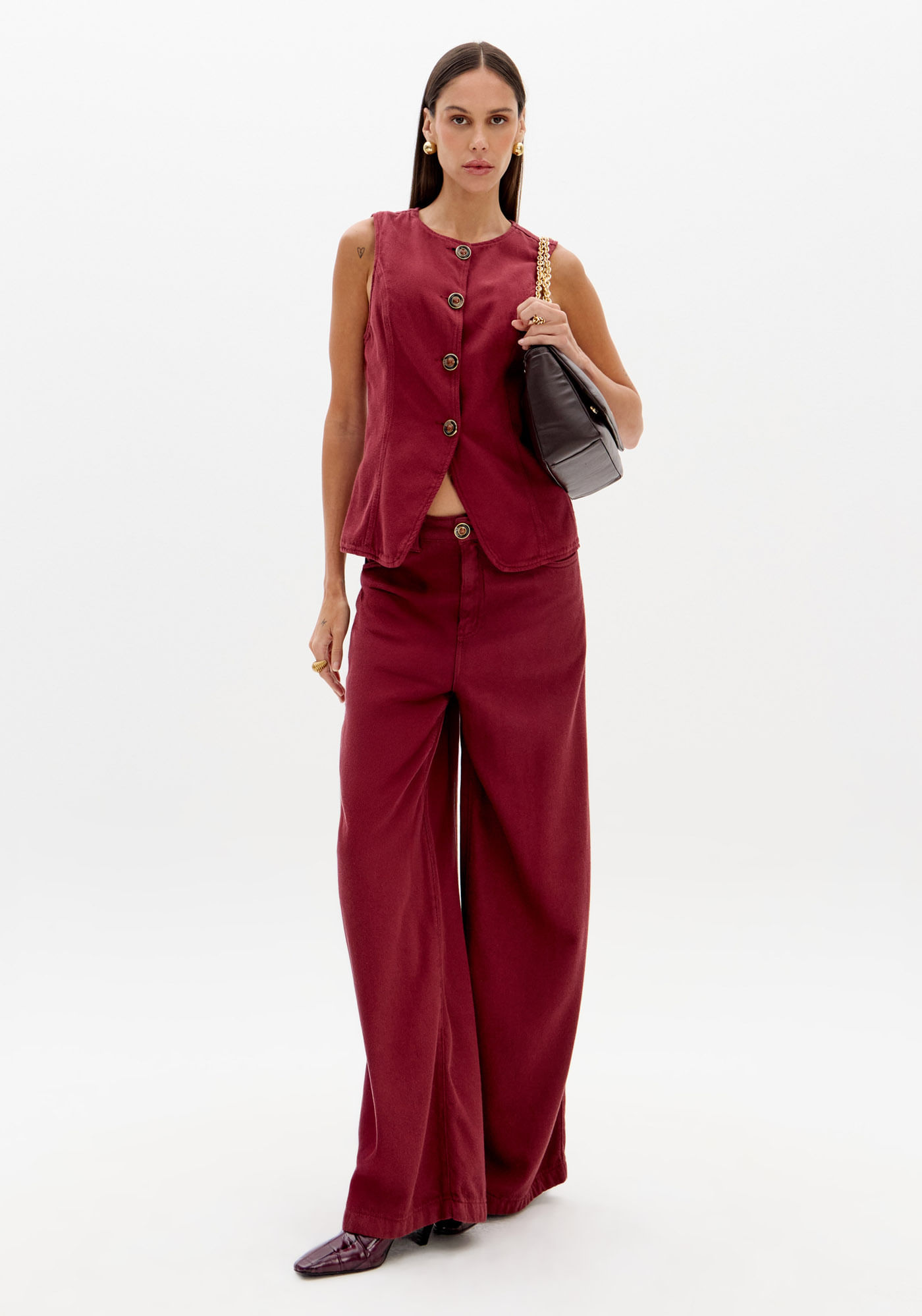 Calça Sarja Relaxed Com Bolsos