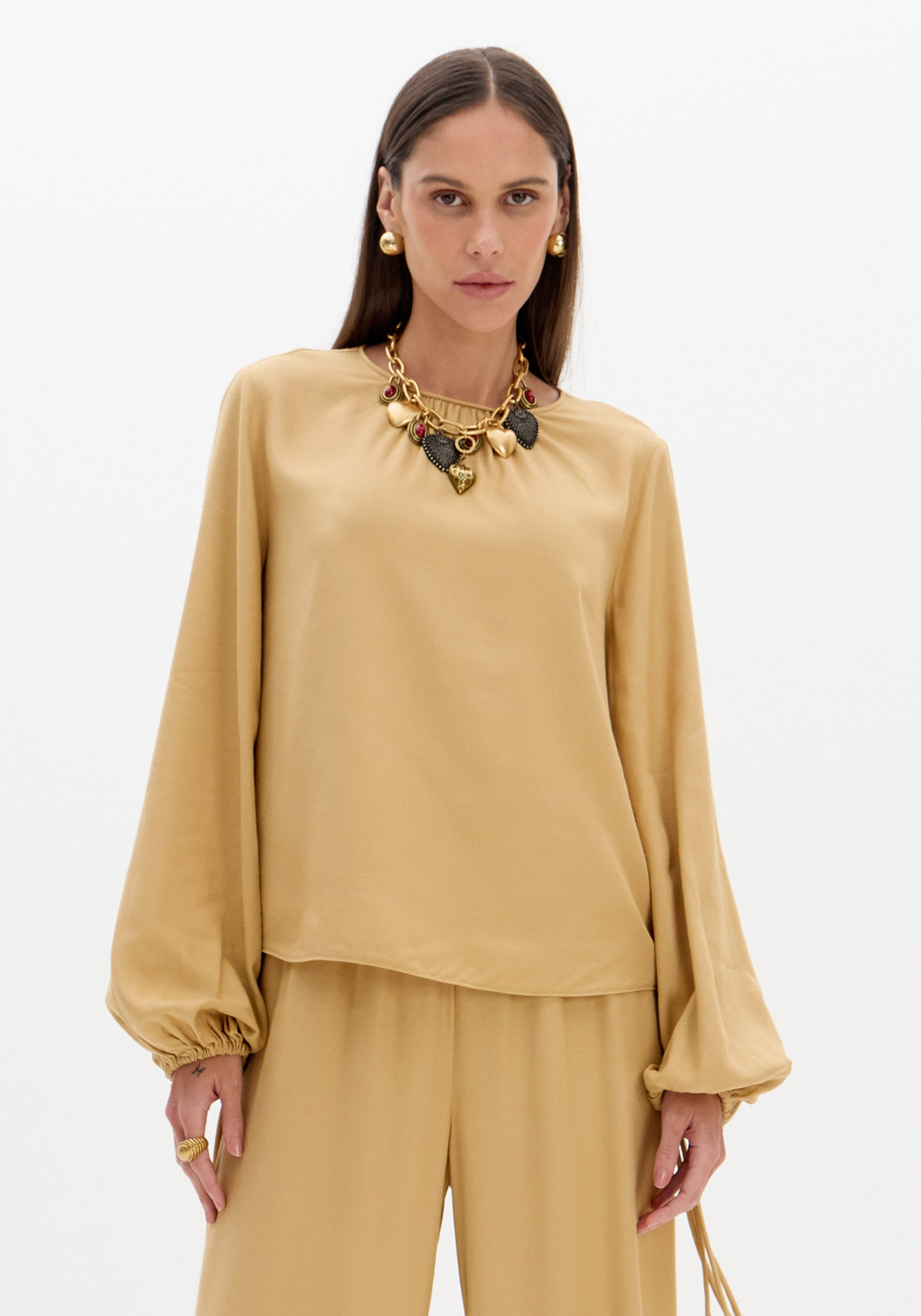 Blusa Manga Longa Decote Franzido
