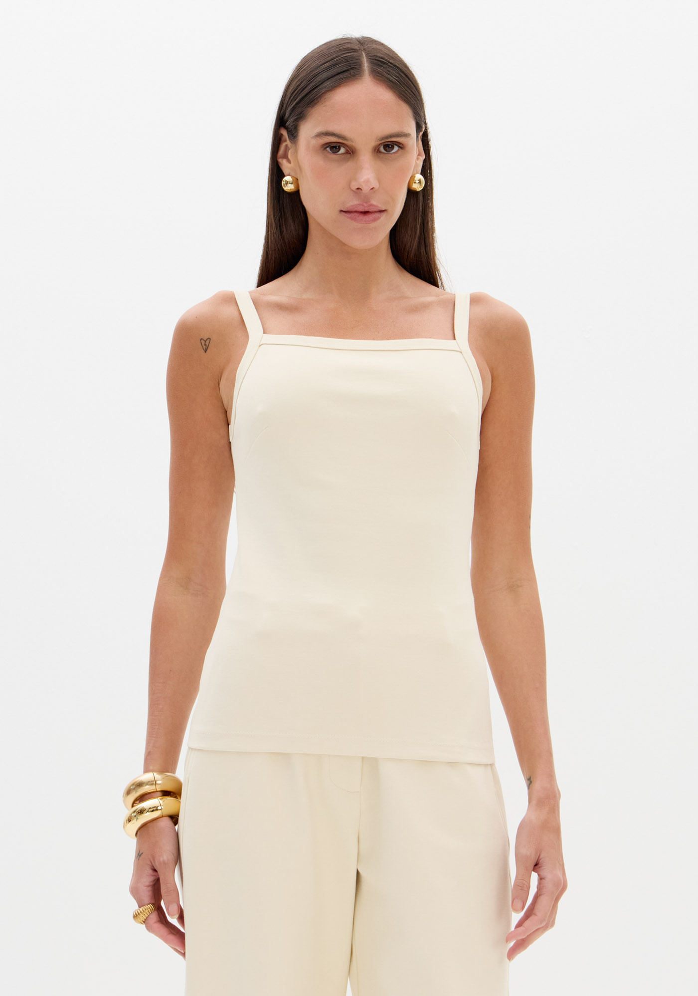 Blusa De Alças Com Decote Reto