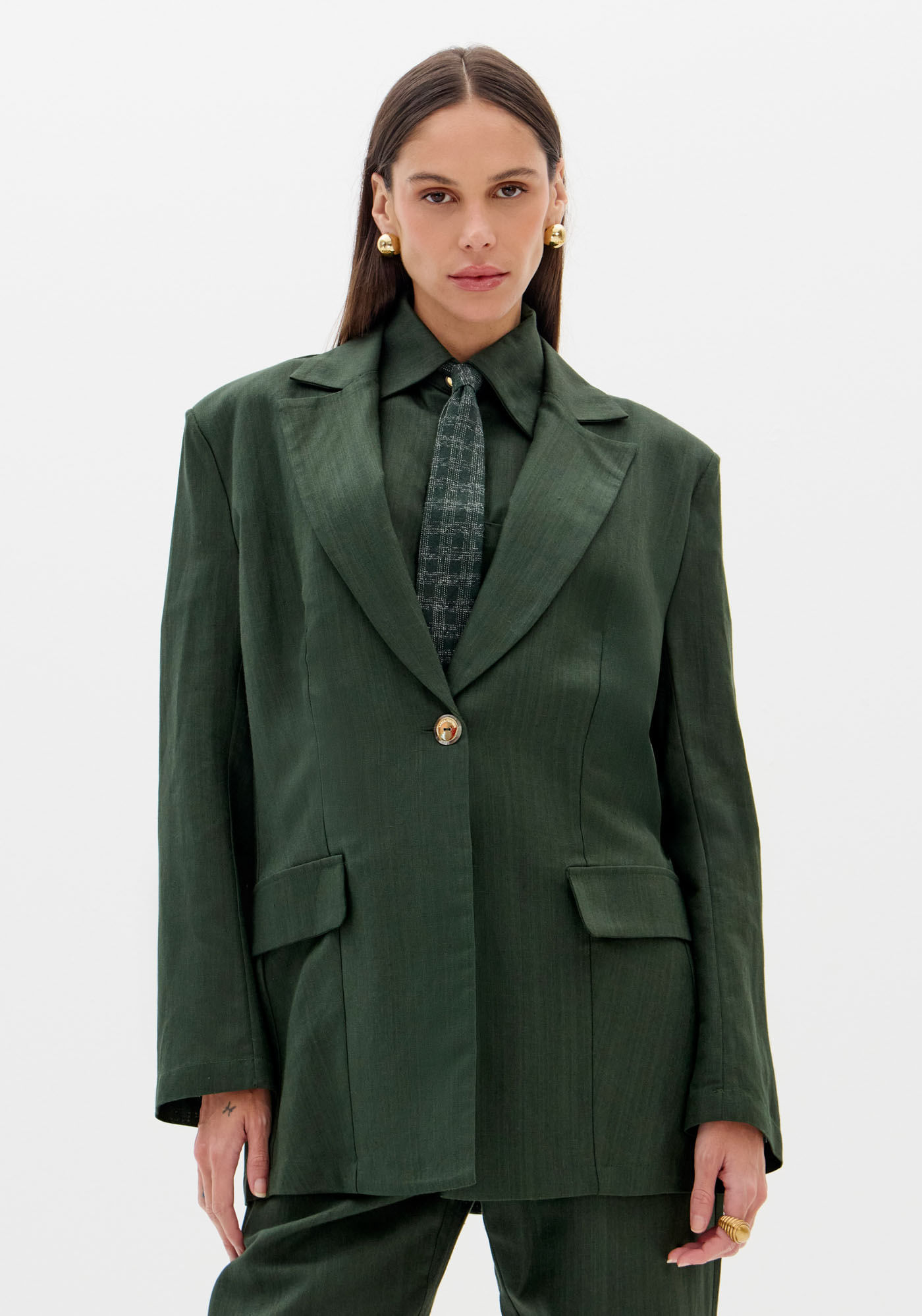 Blazer Regular Alongado Com Linho