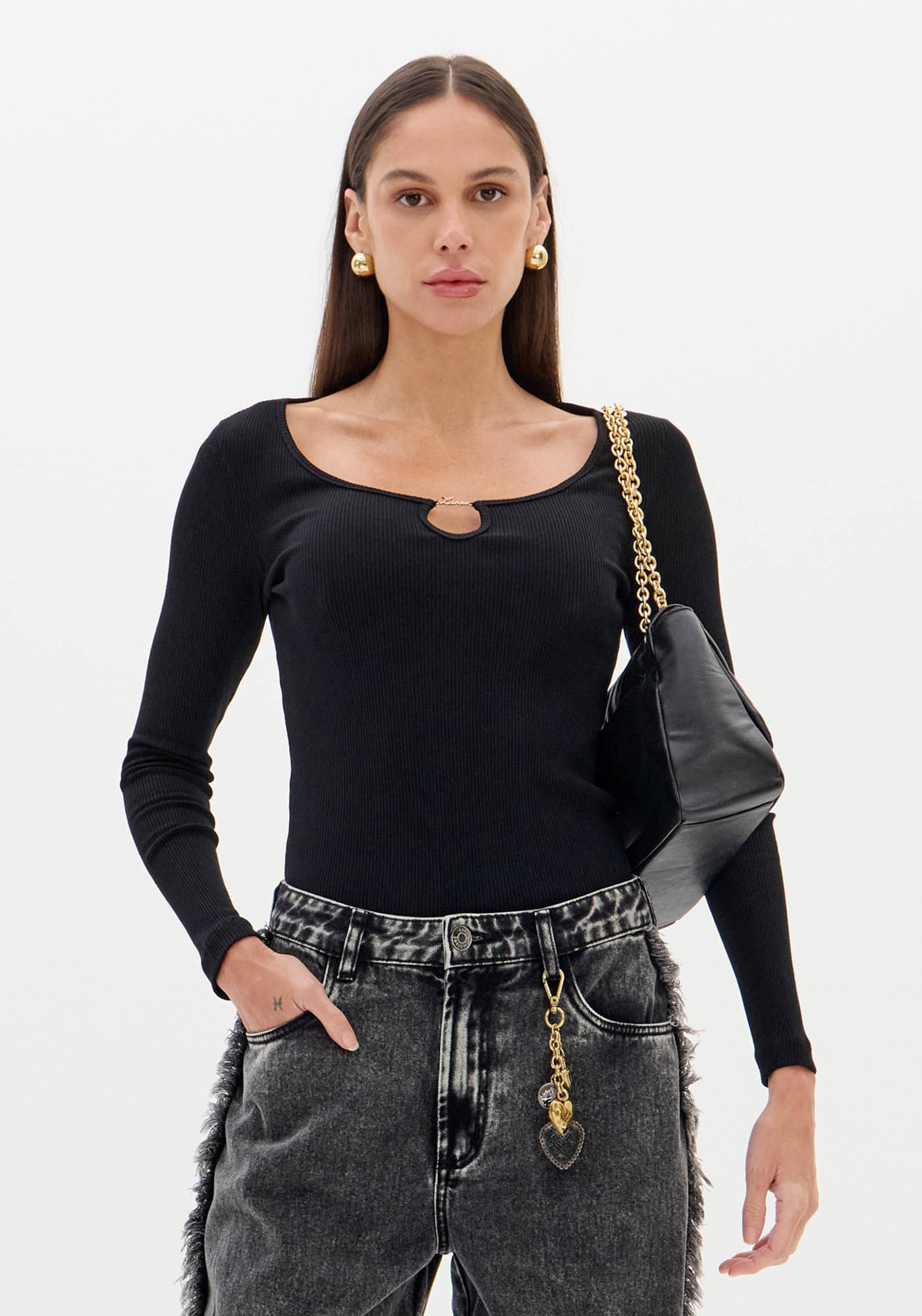 Blusa Canelada Com Manga Longa
