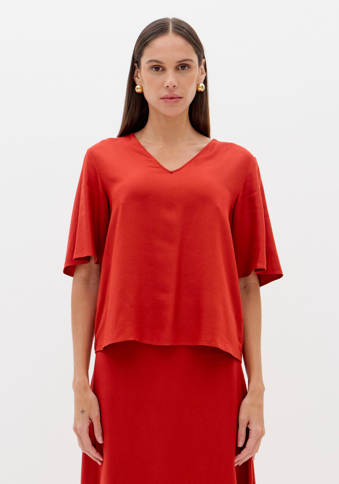 Blusa Manga Curta Com Decote V