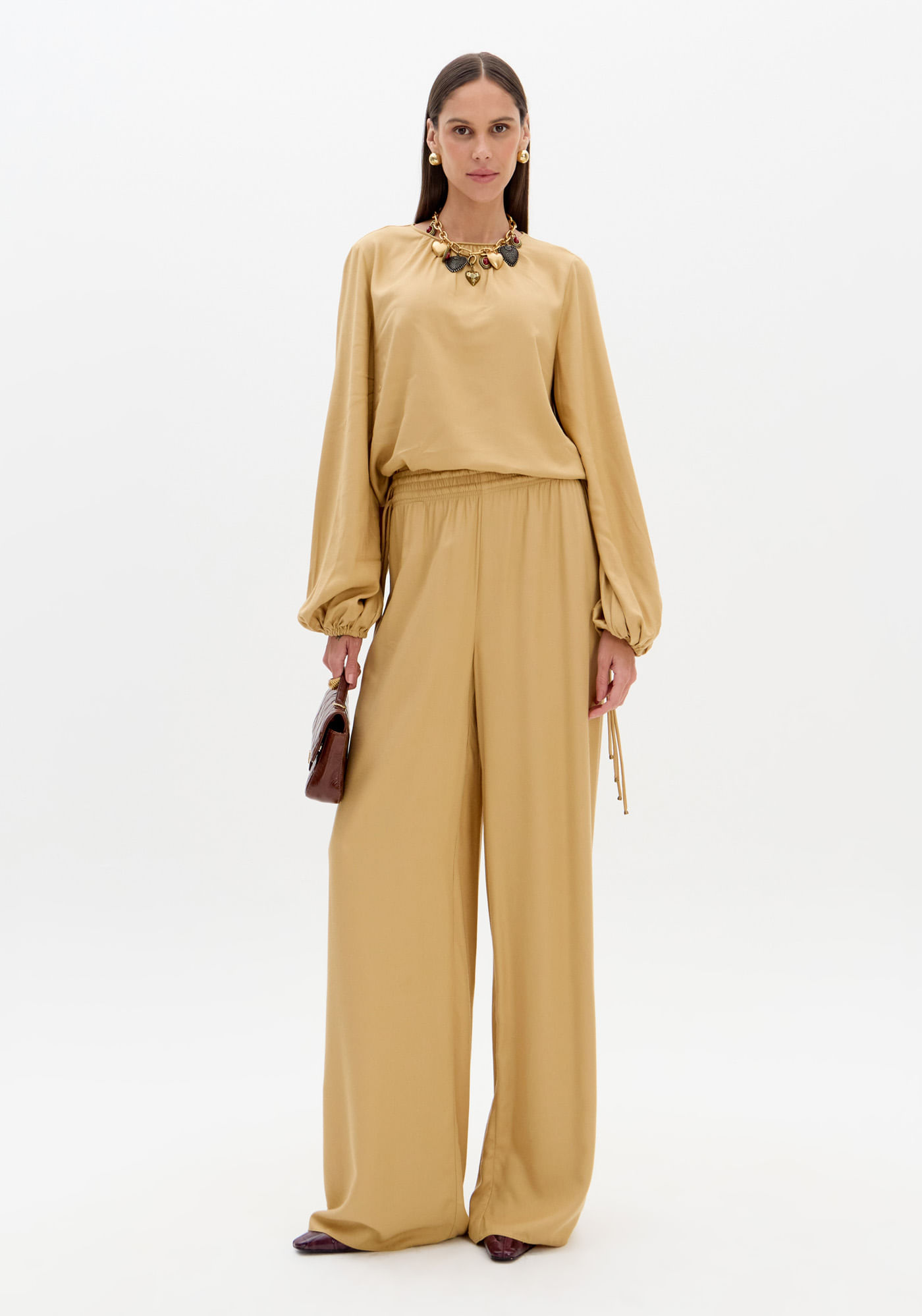 Calça Wide Leg Com Cintura Alta