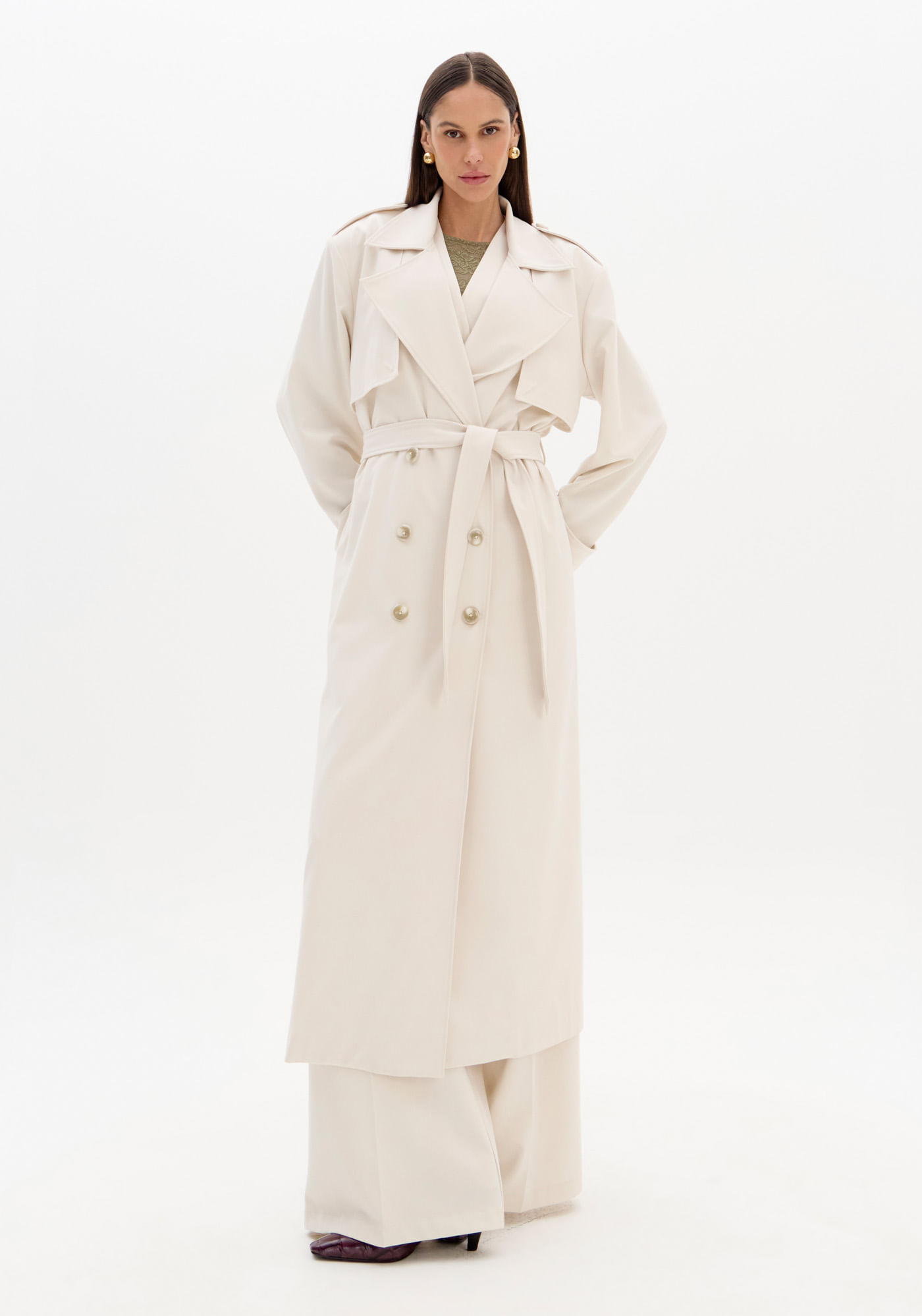 Trench Coat Alongado Com Faixa