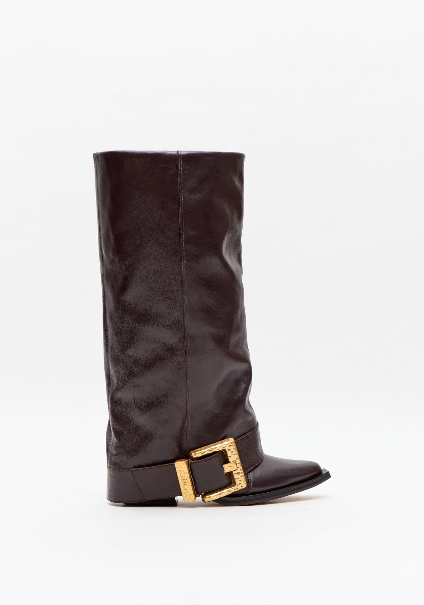 Bota Couro Fold Over Com Fivela