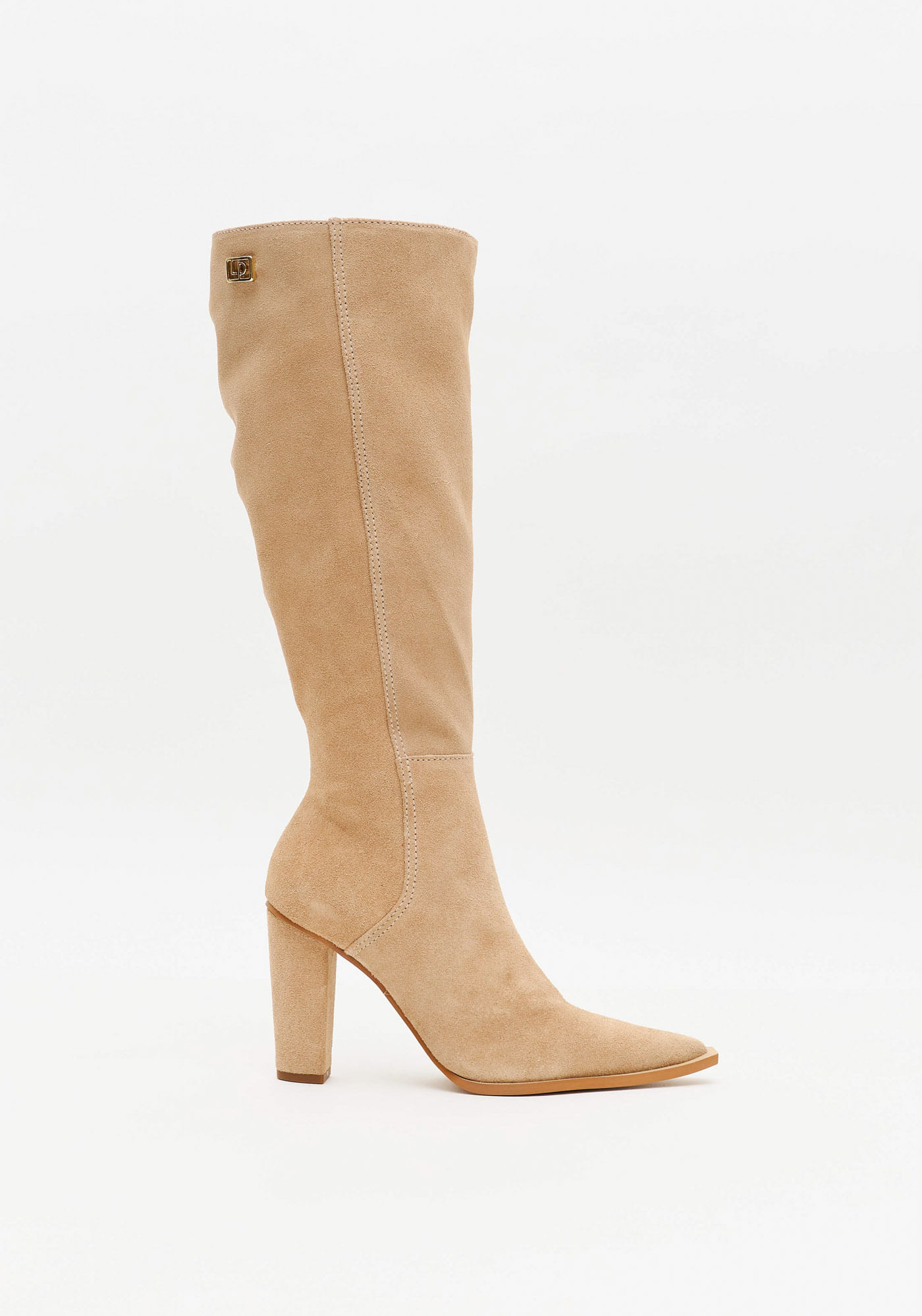 Bota Cano Longo Couro Com Salto Bloco