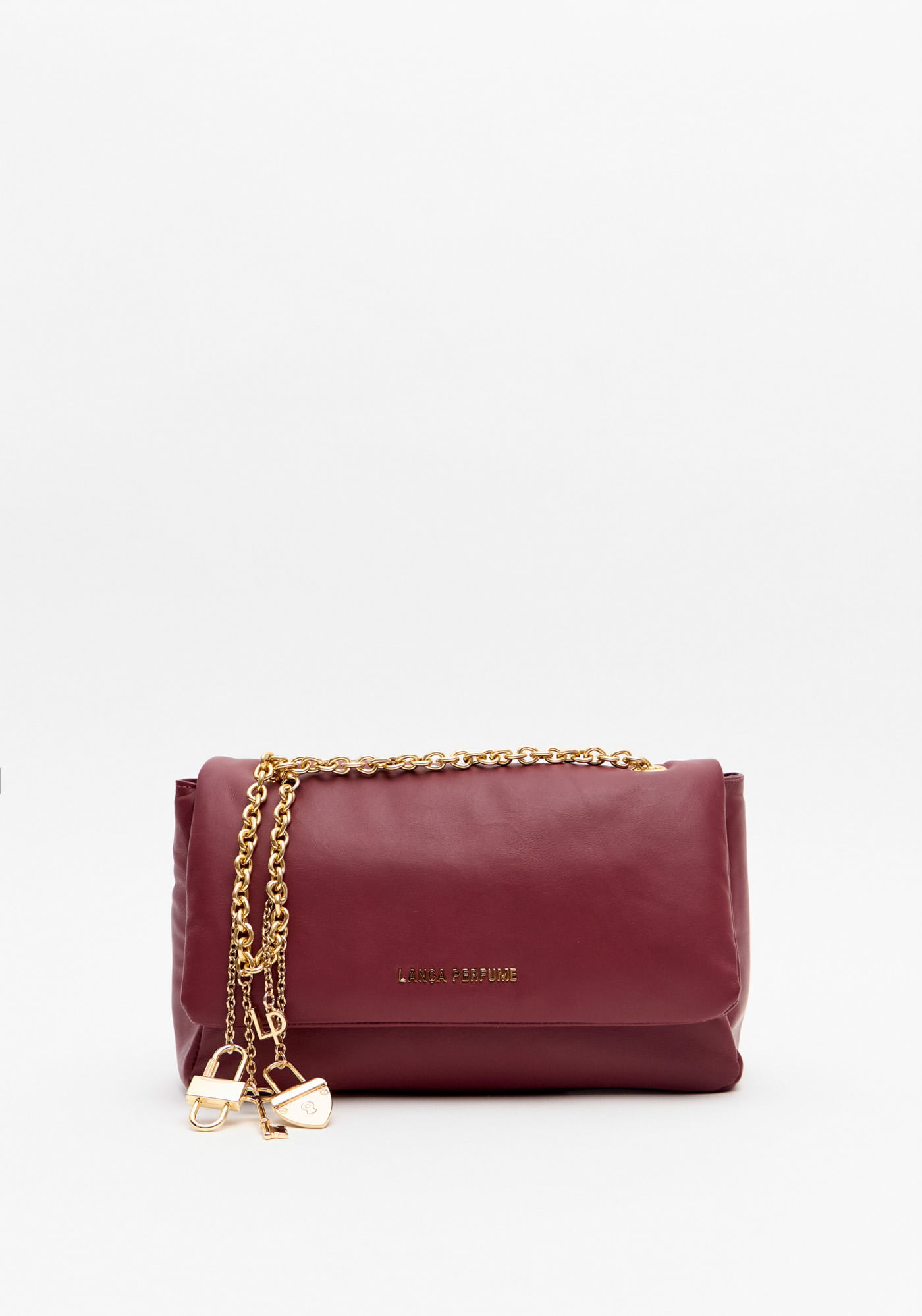 Bolsa Shoulder Couro Alça Corrente Com Enfeites