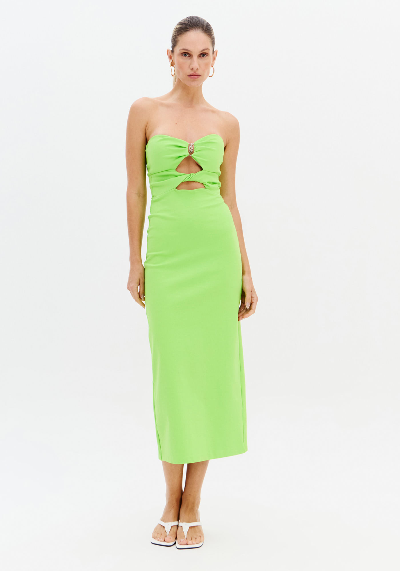 Vestido Super Midi Sem Alças Com Metal