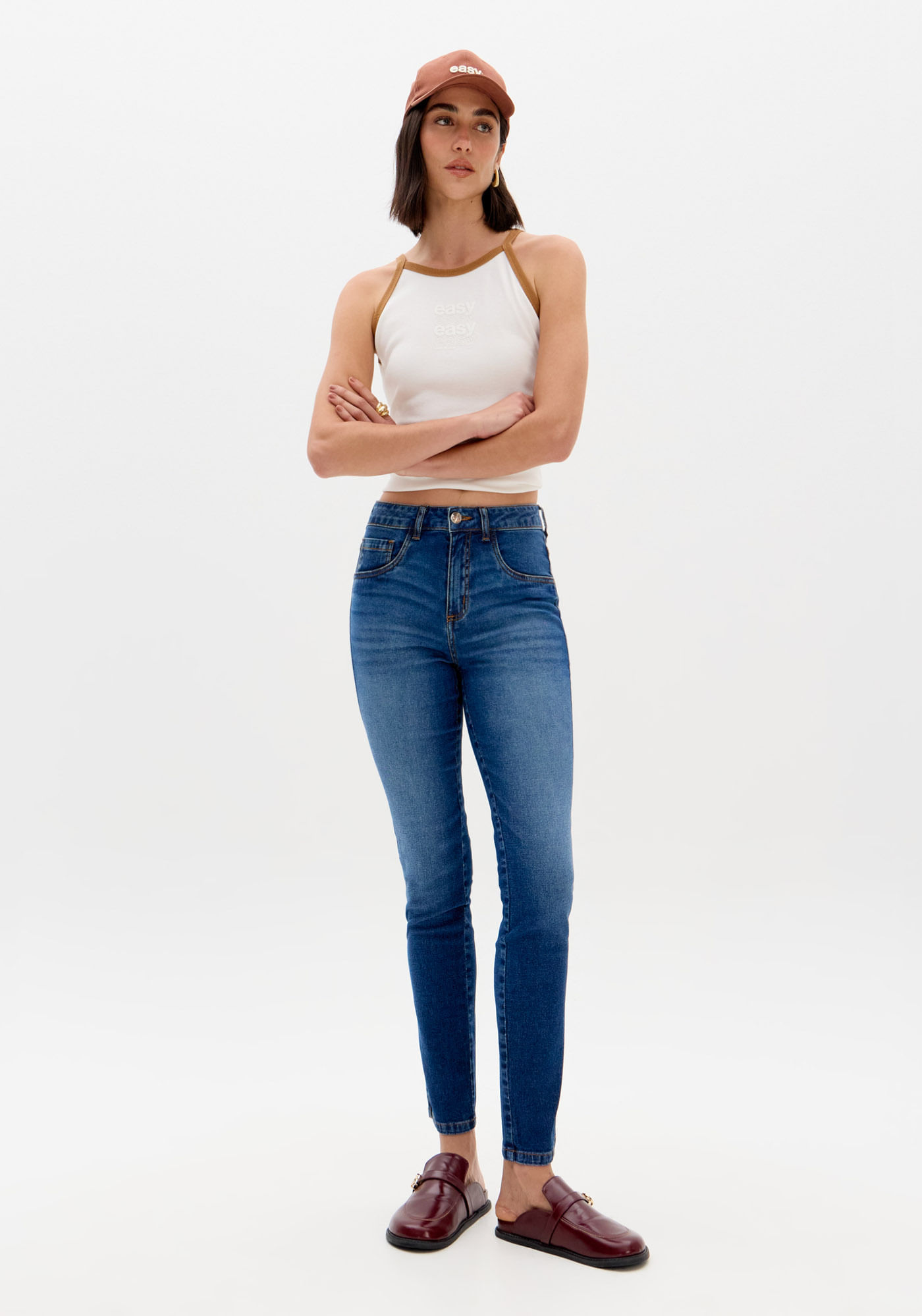 Calça Skinny Jeans Ankle Com Cintura Alta