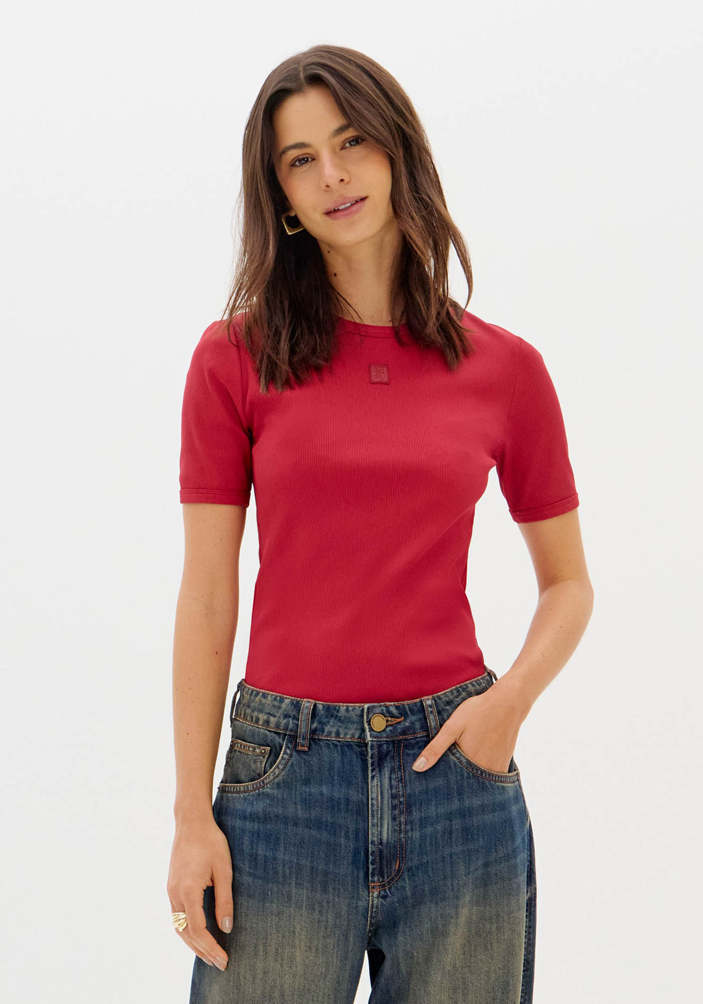Blusa Malha Canelada Manga Curta