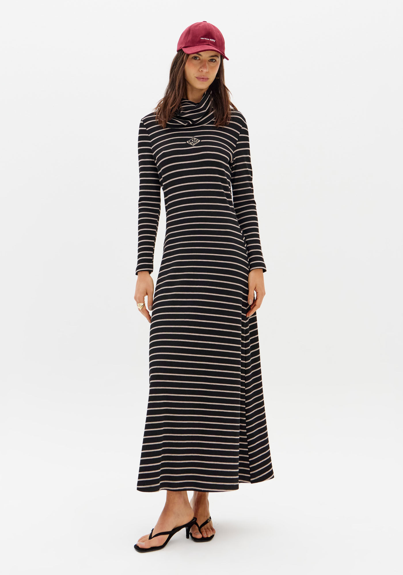 Vestido Com Manga Longa Super Midi