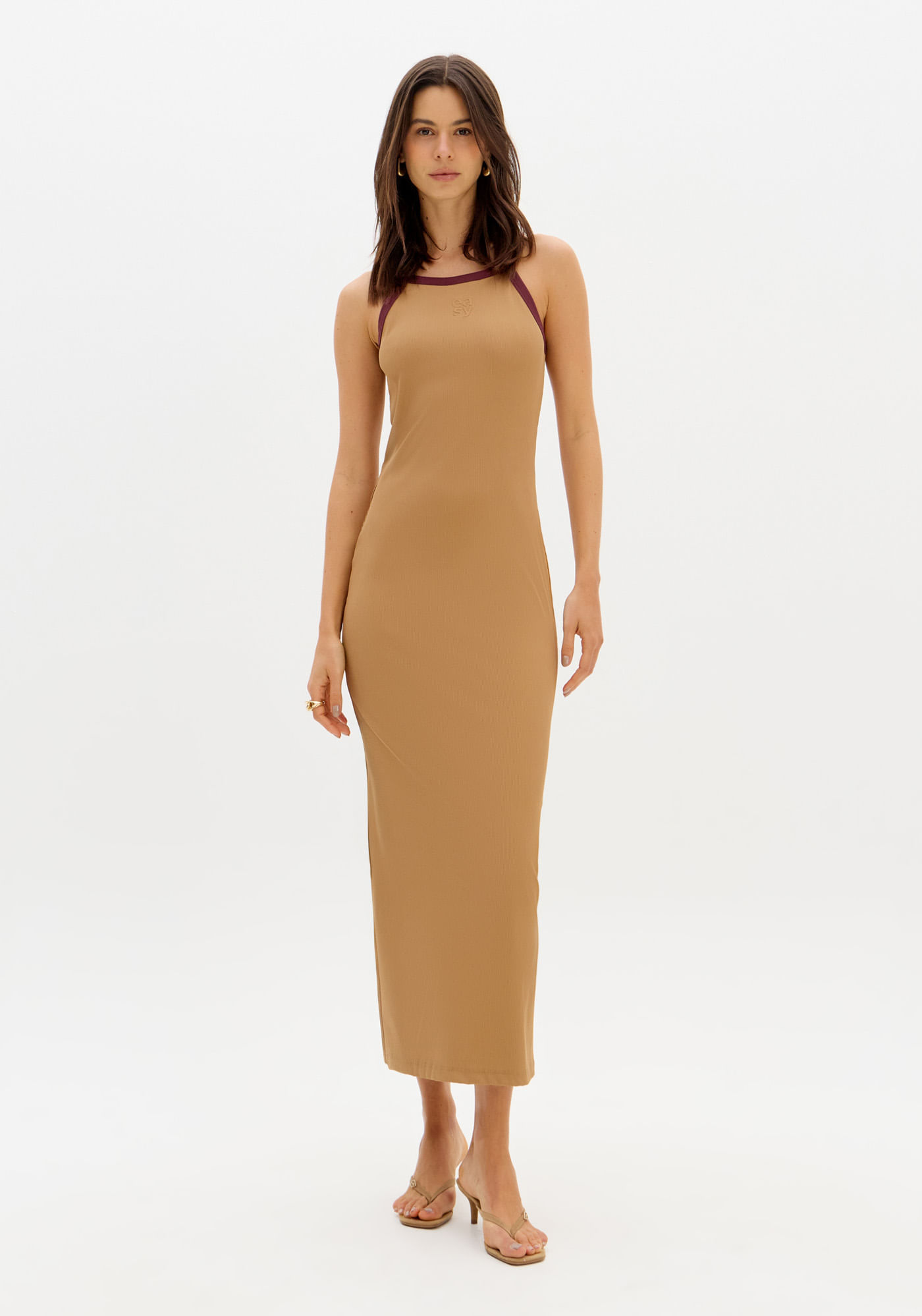 Vestido Super Midi Canelado De Alças
