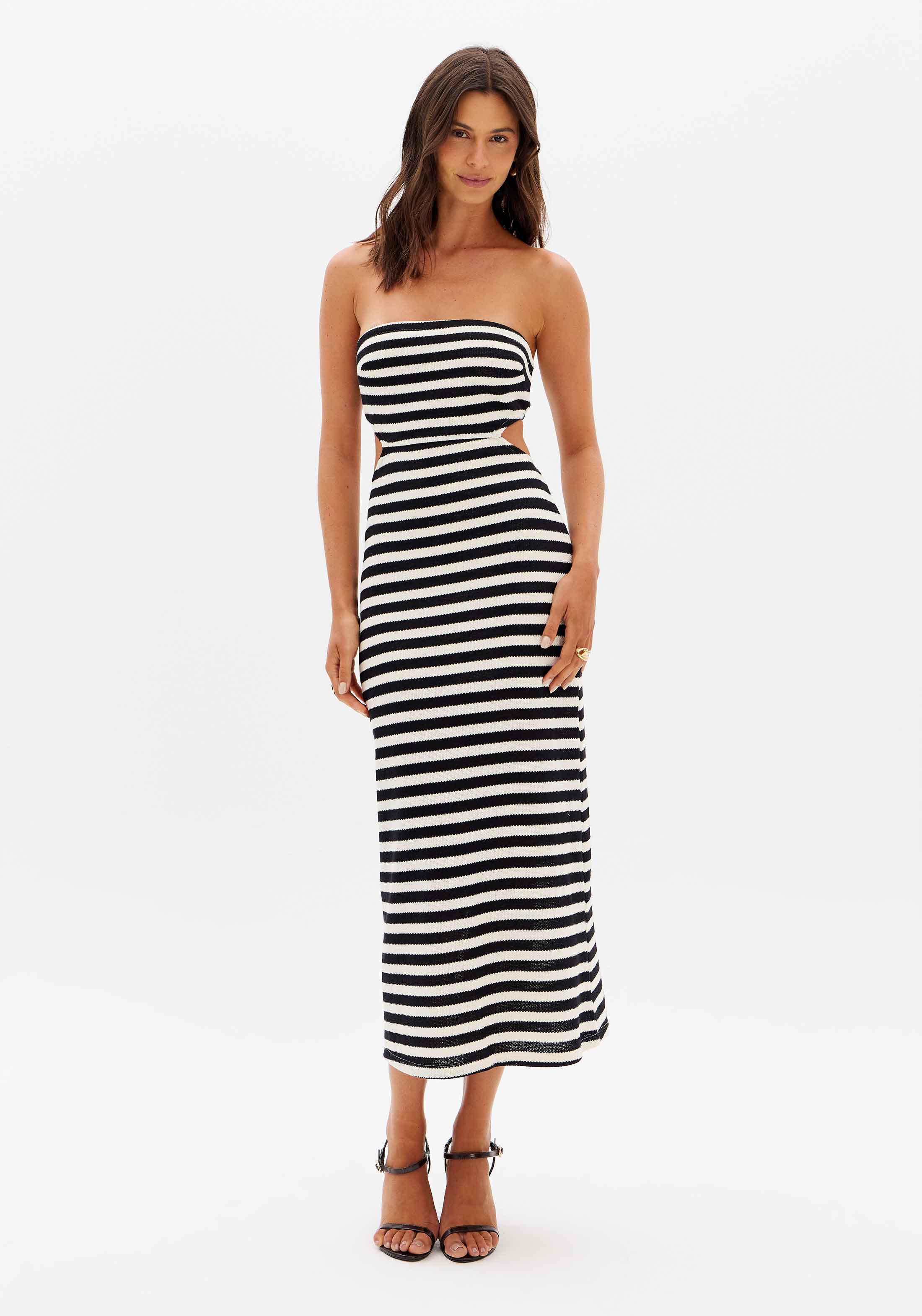 Vestido Super Midi Sem Alças Listrado