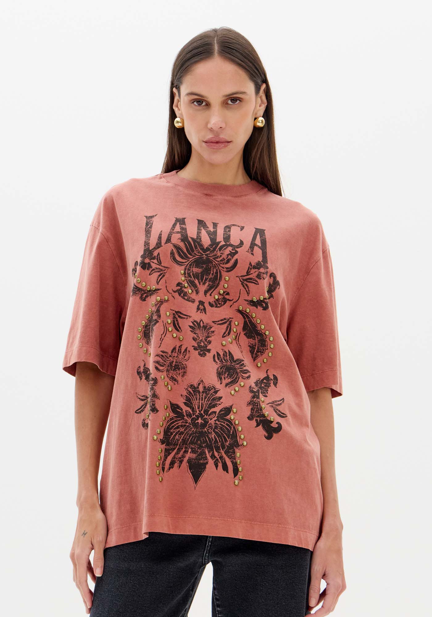 T-shirt Manga Curta Com Aplicações