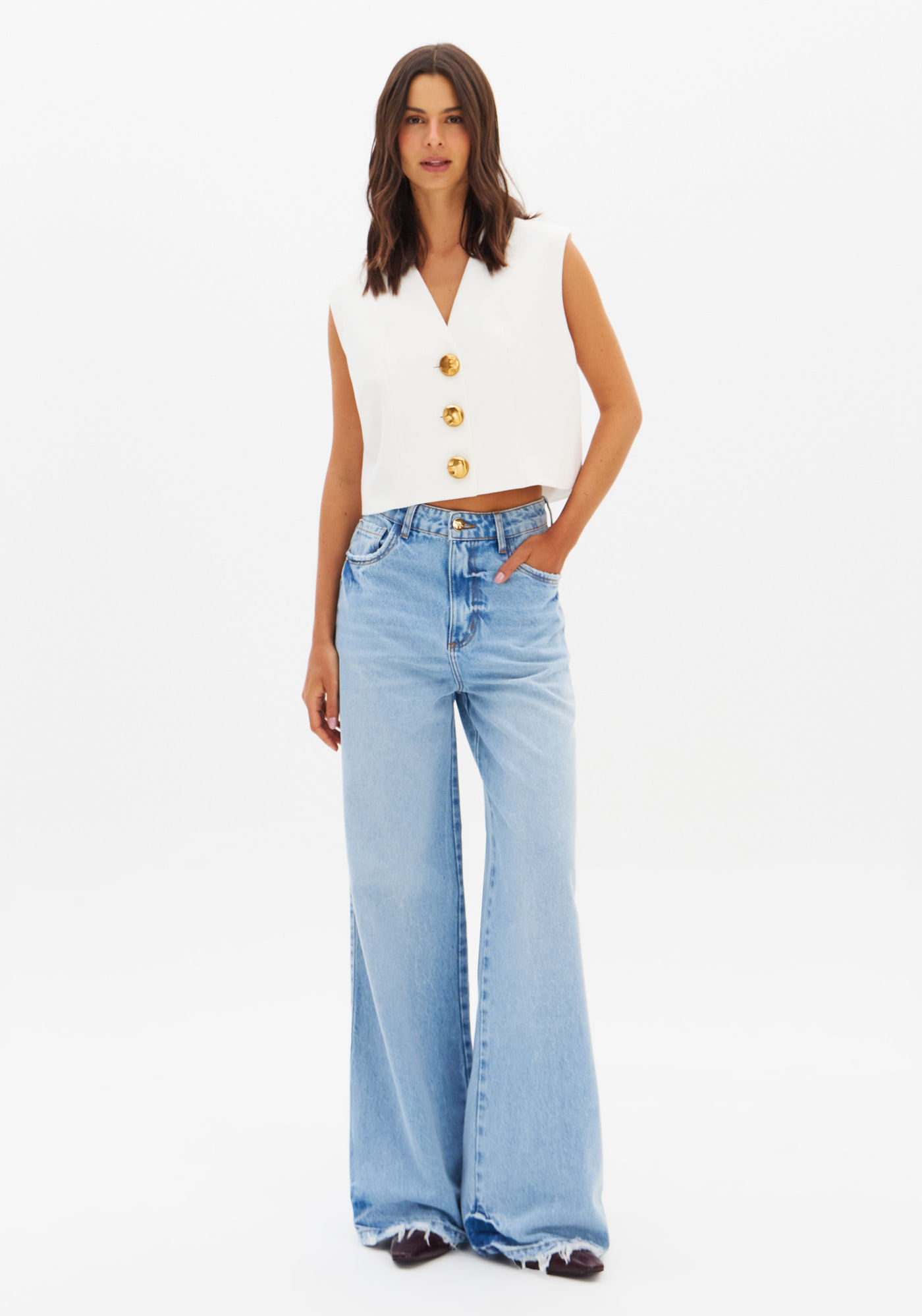 Calça Jeans Wide Leg Cintura Alta