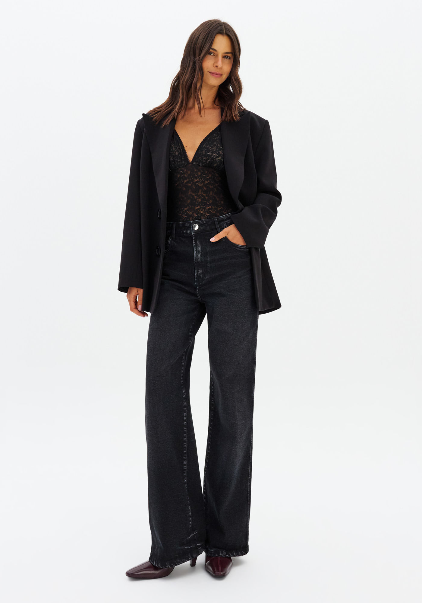 Calça Jeans Full Length Cintura Média