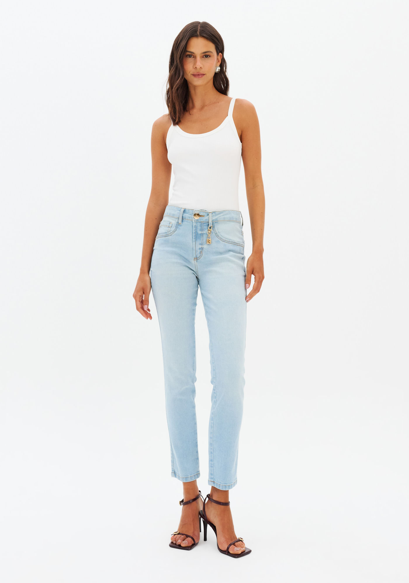 Calça Jeans Skinny Ankle Cintura Média