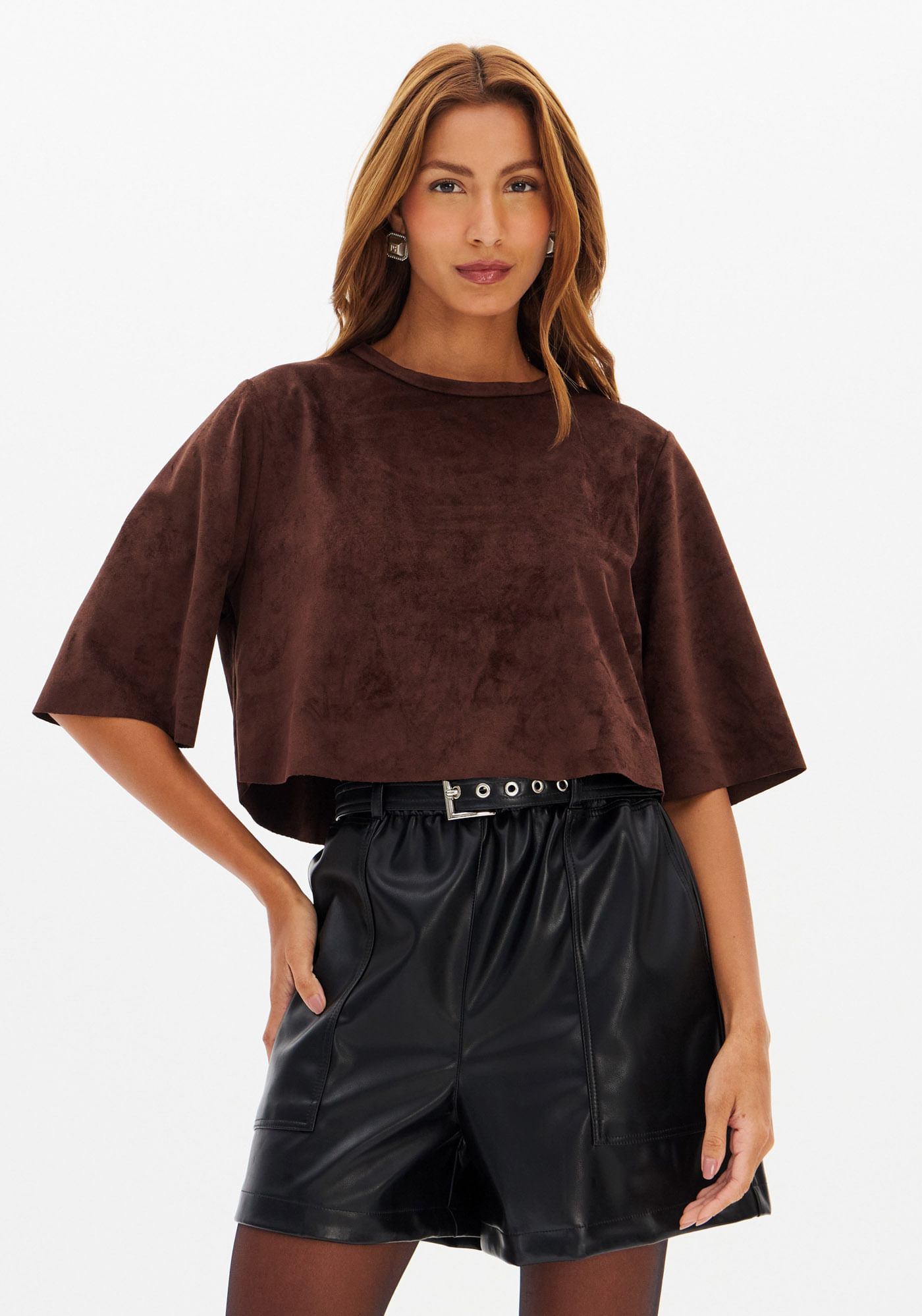 Blusa Manga Curta De Suede