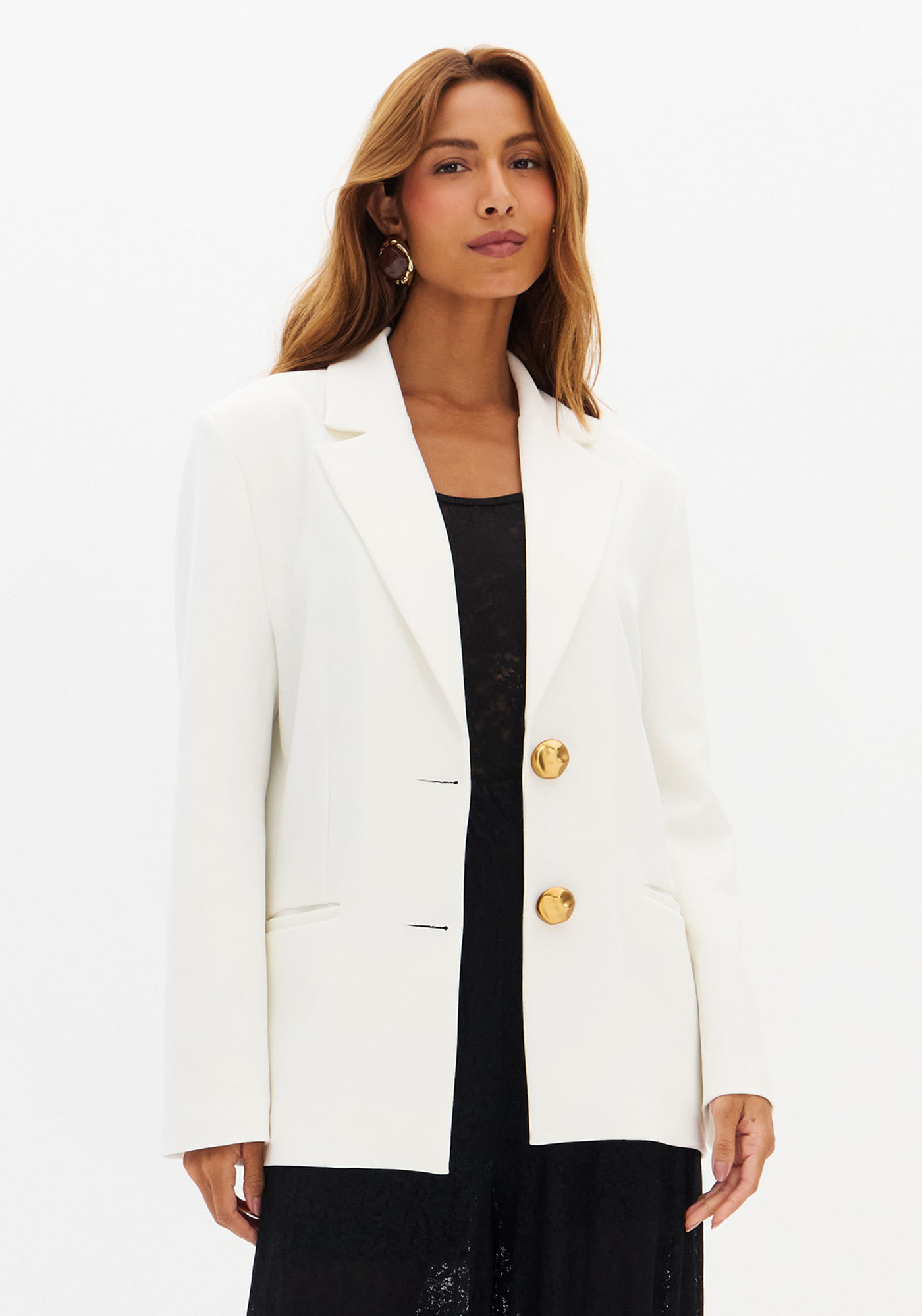 Blazer Oversized de Alfaiataria Com Botões