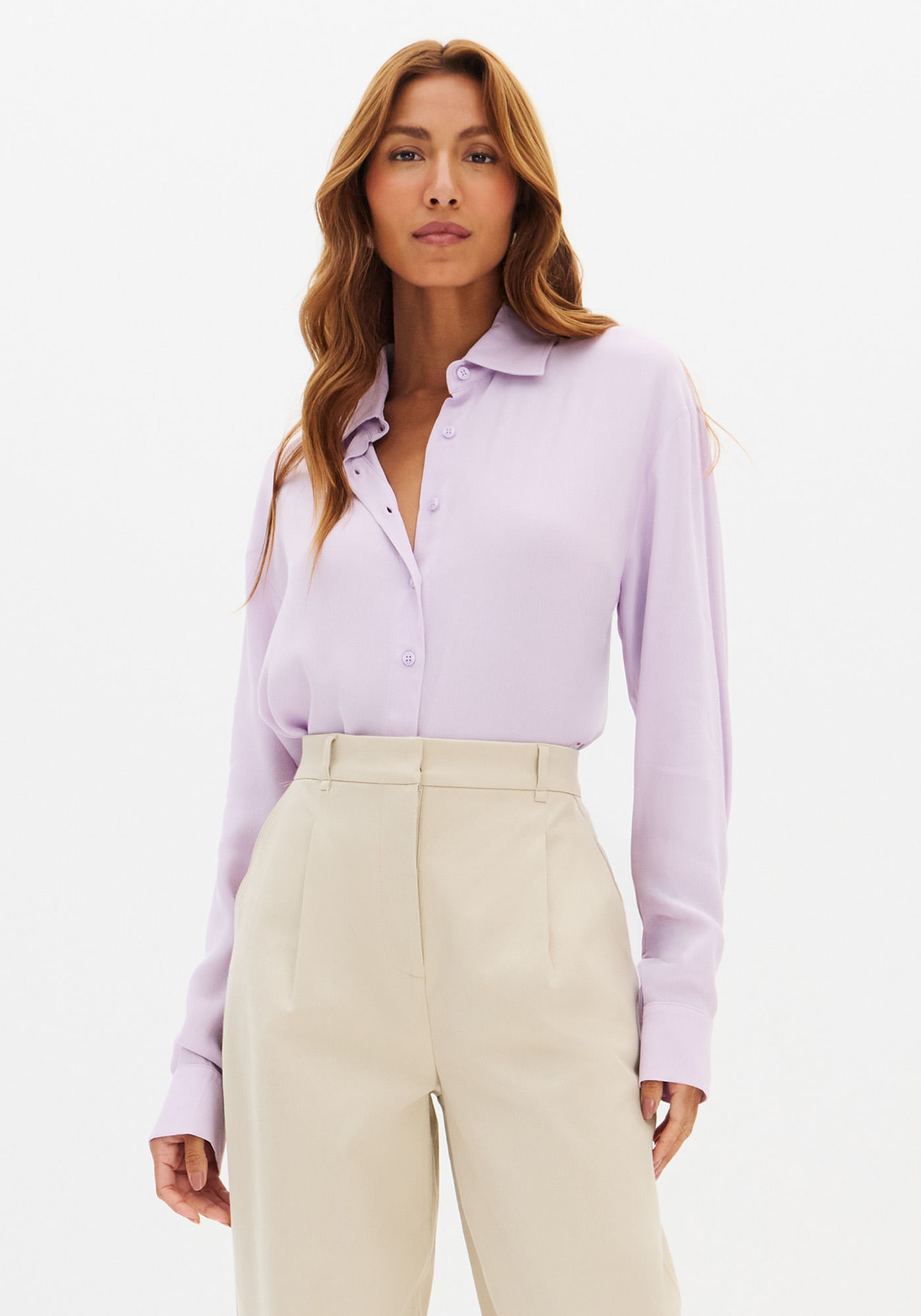 Camisa Alongada Manga Longa Crepe De Viscose