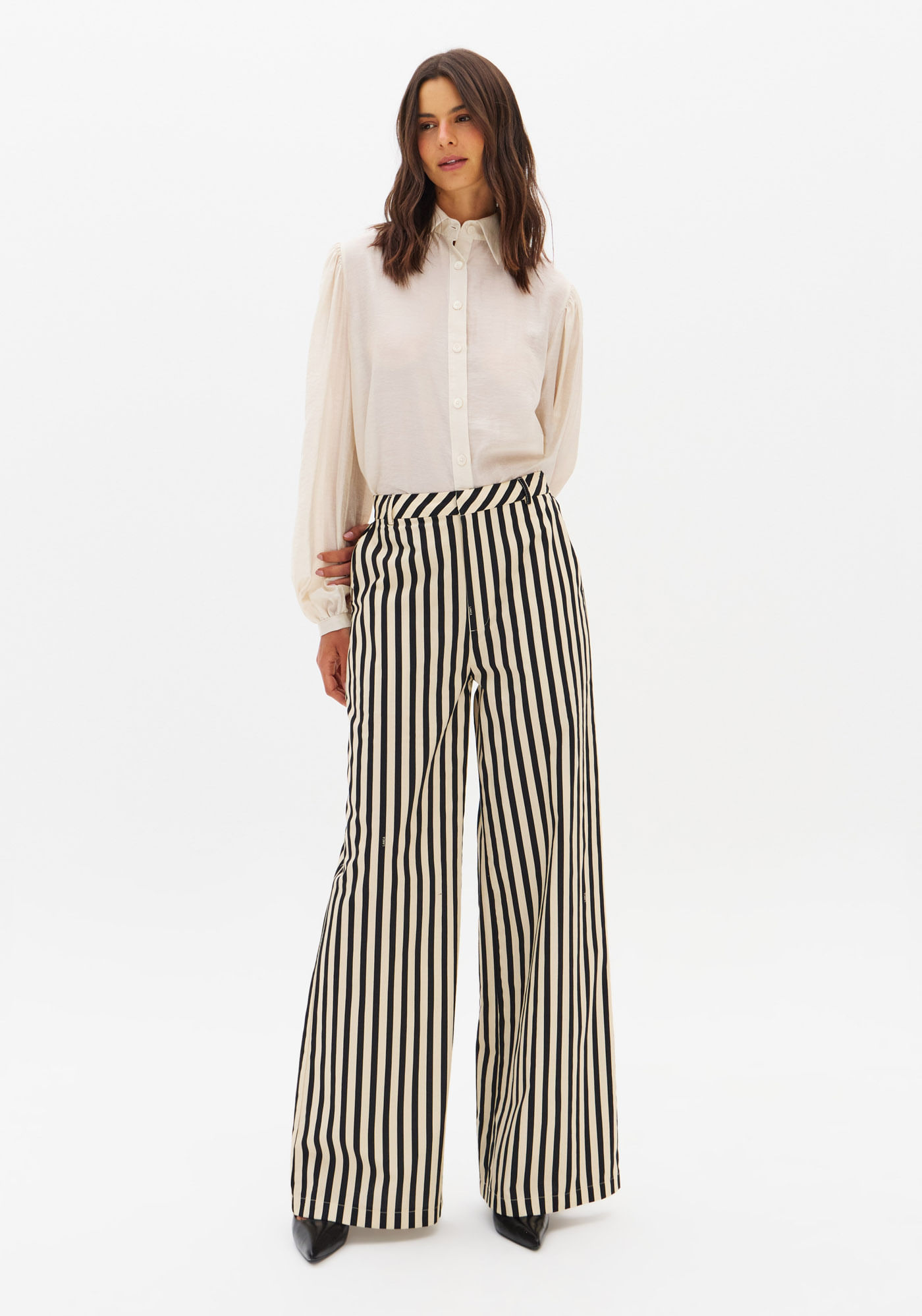 Calça Reta Cintura Alta Estampada