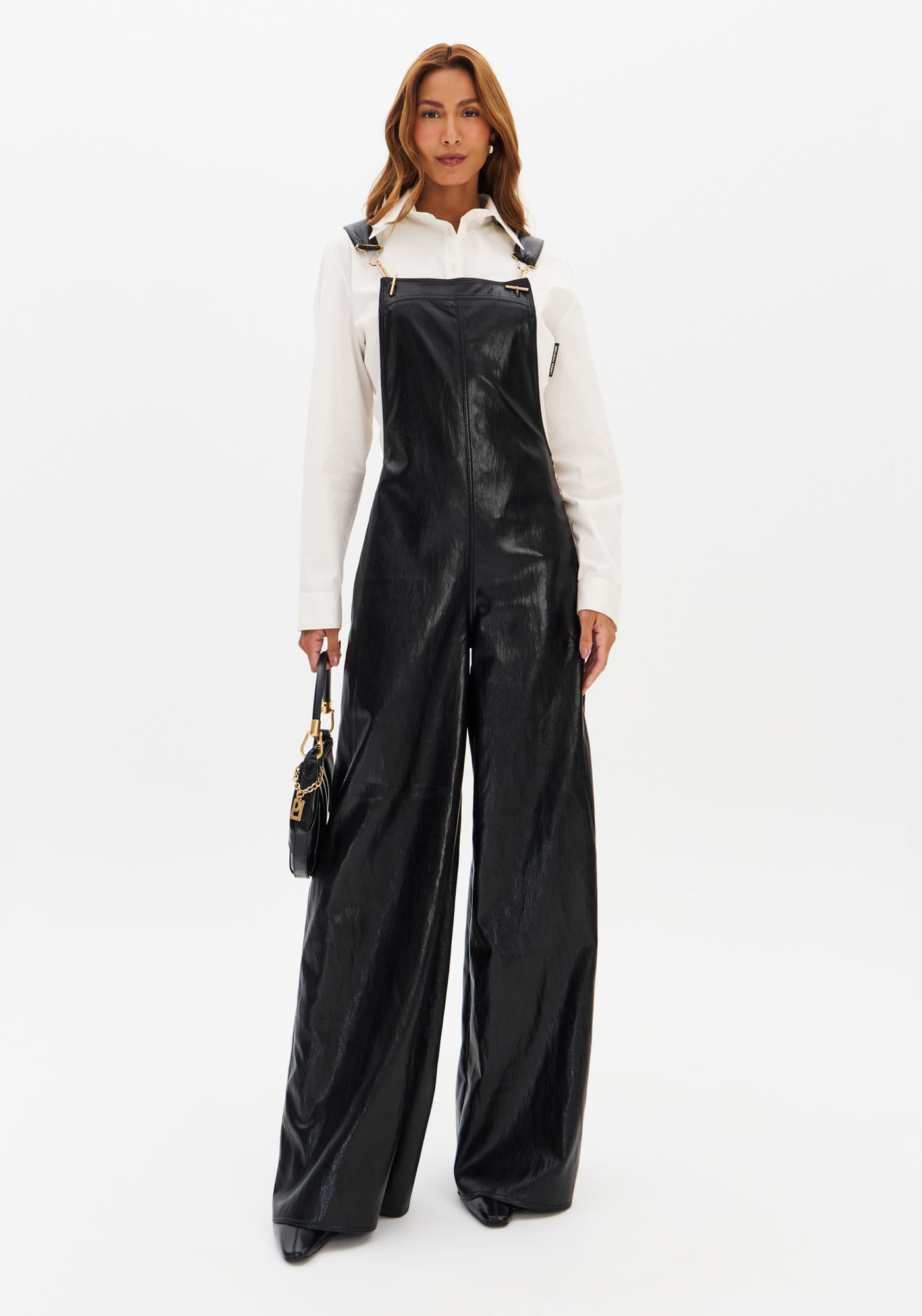 Jardineira Longa Wide Leg De Pu