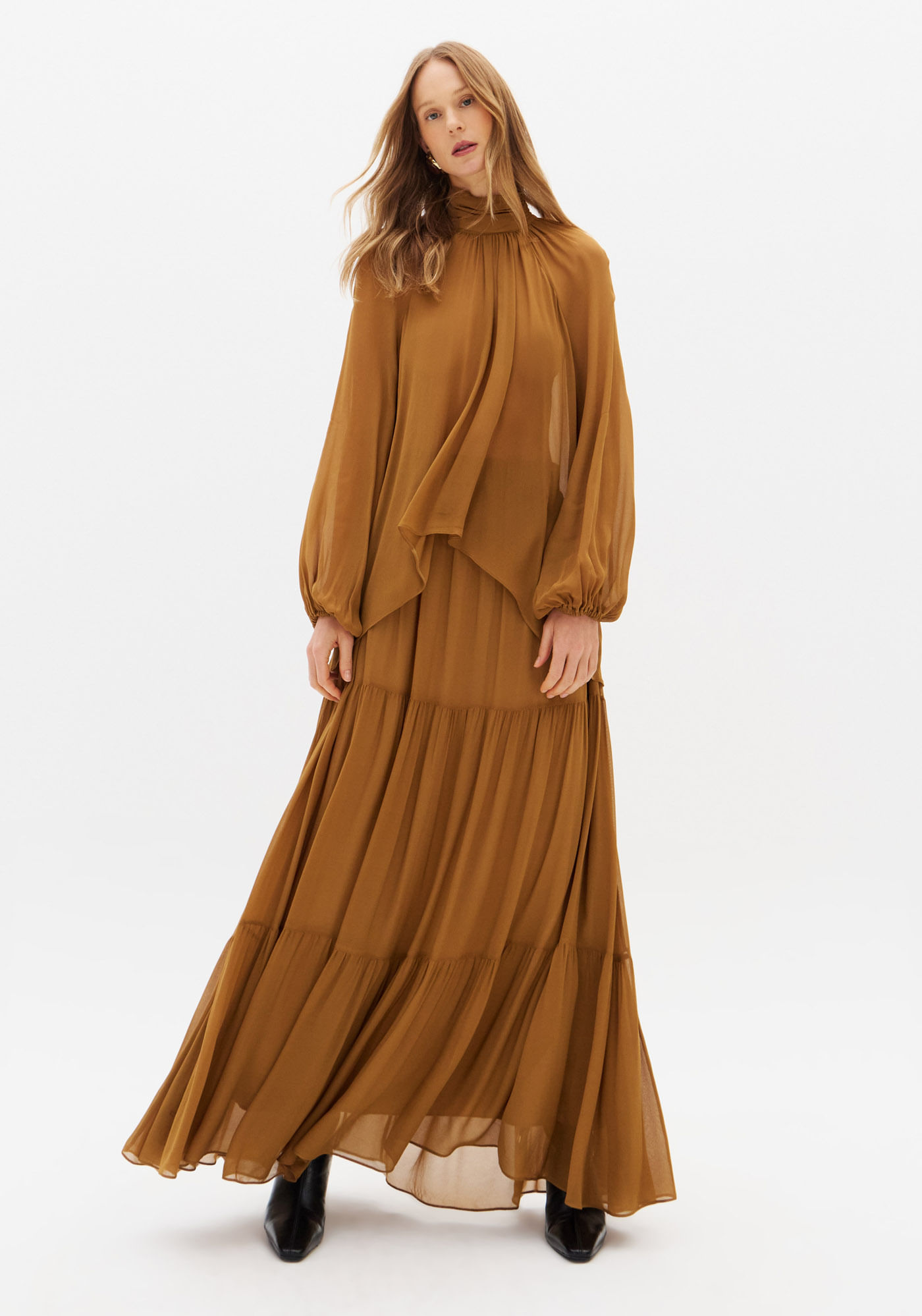 Saia Super Midi Evasê De Chiffon Viscose