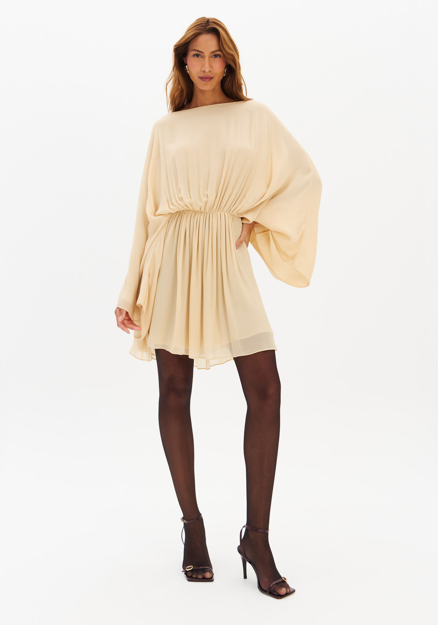 Vestido Curto Manga Longa Kaftã