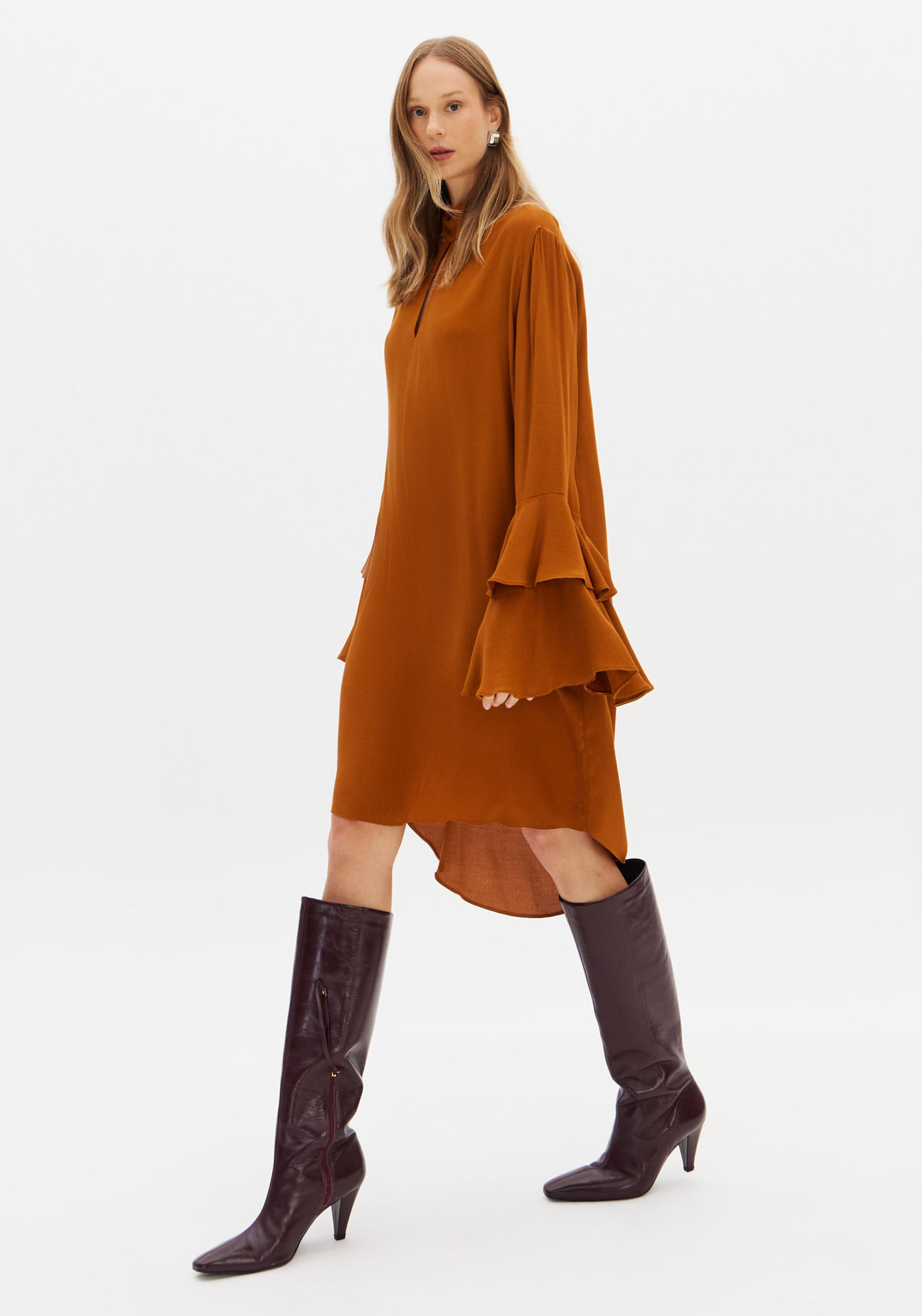 Vestido Manga Longa De Crepe De Viscose