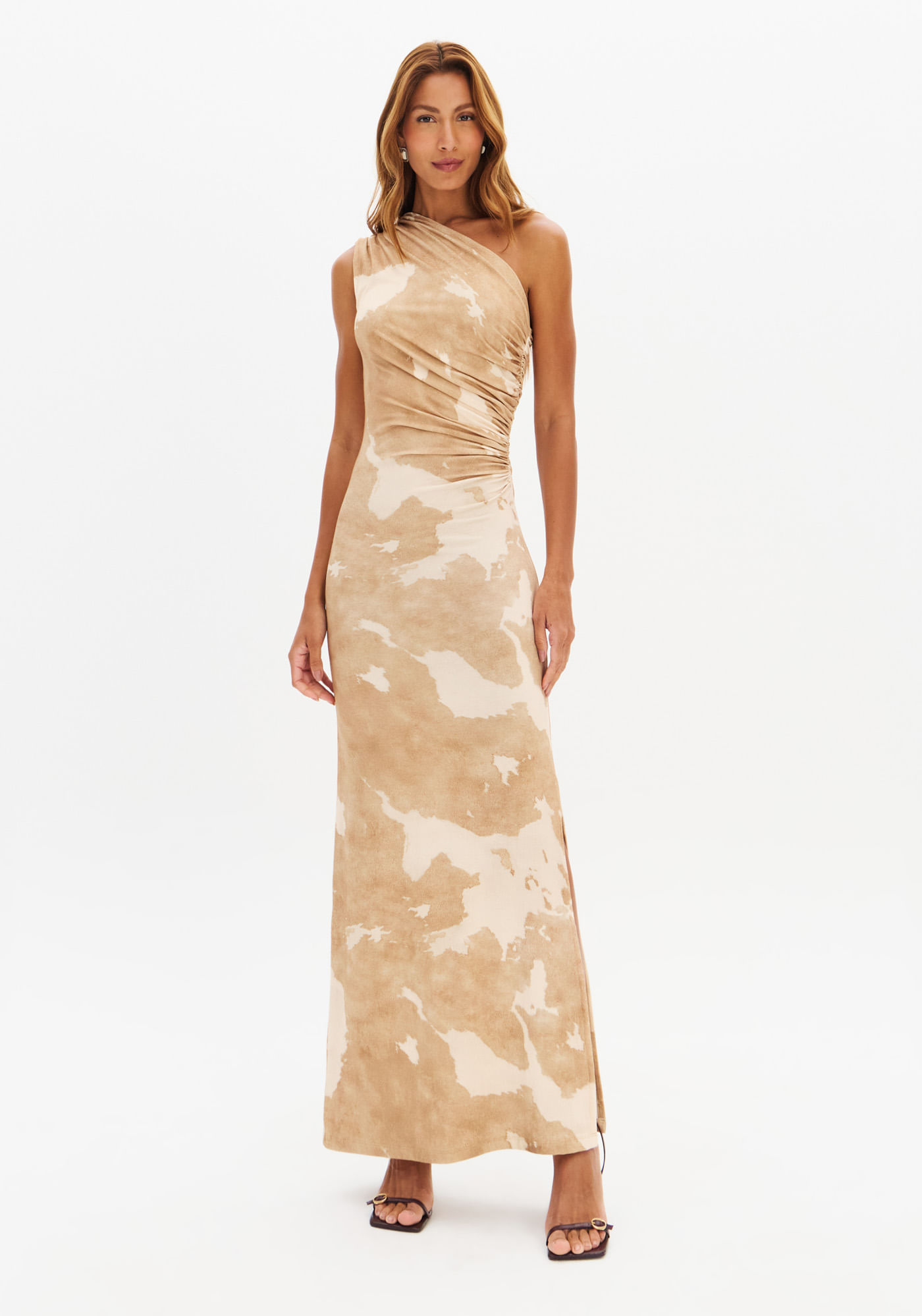 Vestido Super Midi Ombro Único Estampado