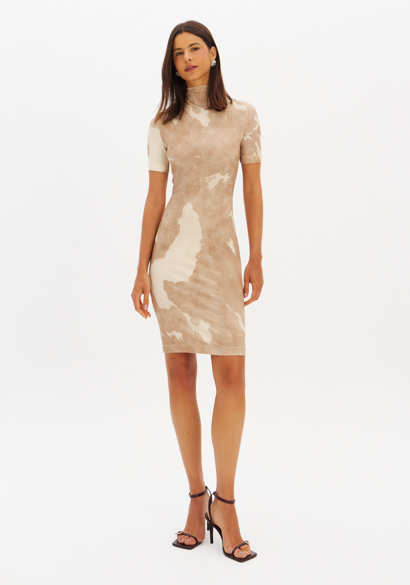 Vestido Curto Canelado Estampado