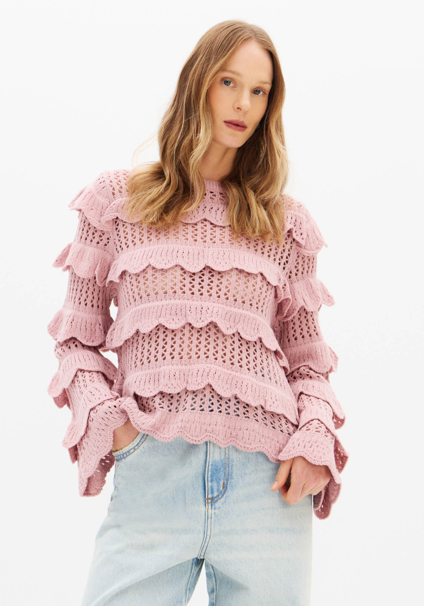 Blusa De Tricô Com Babados