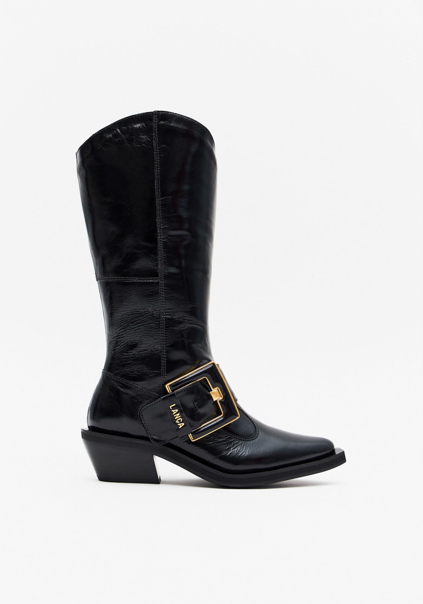 Bota Western Couro Cano Alto E Fivela