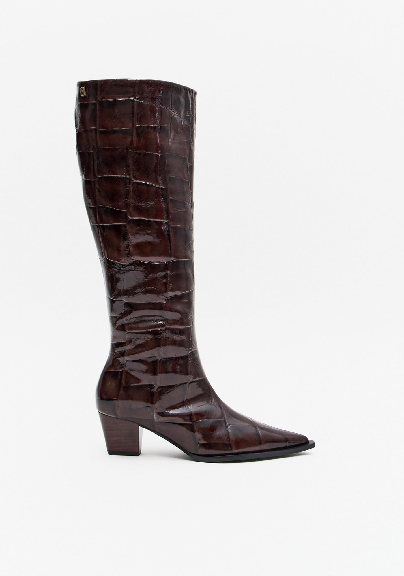 Bota Cano Longo Salto Bloco Couro