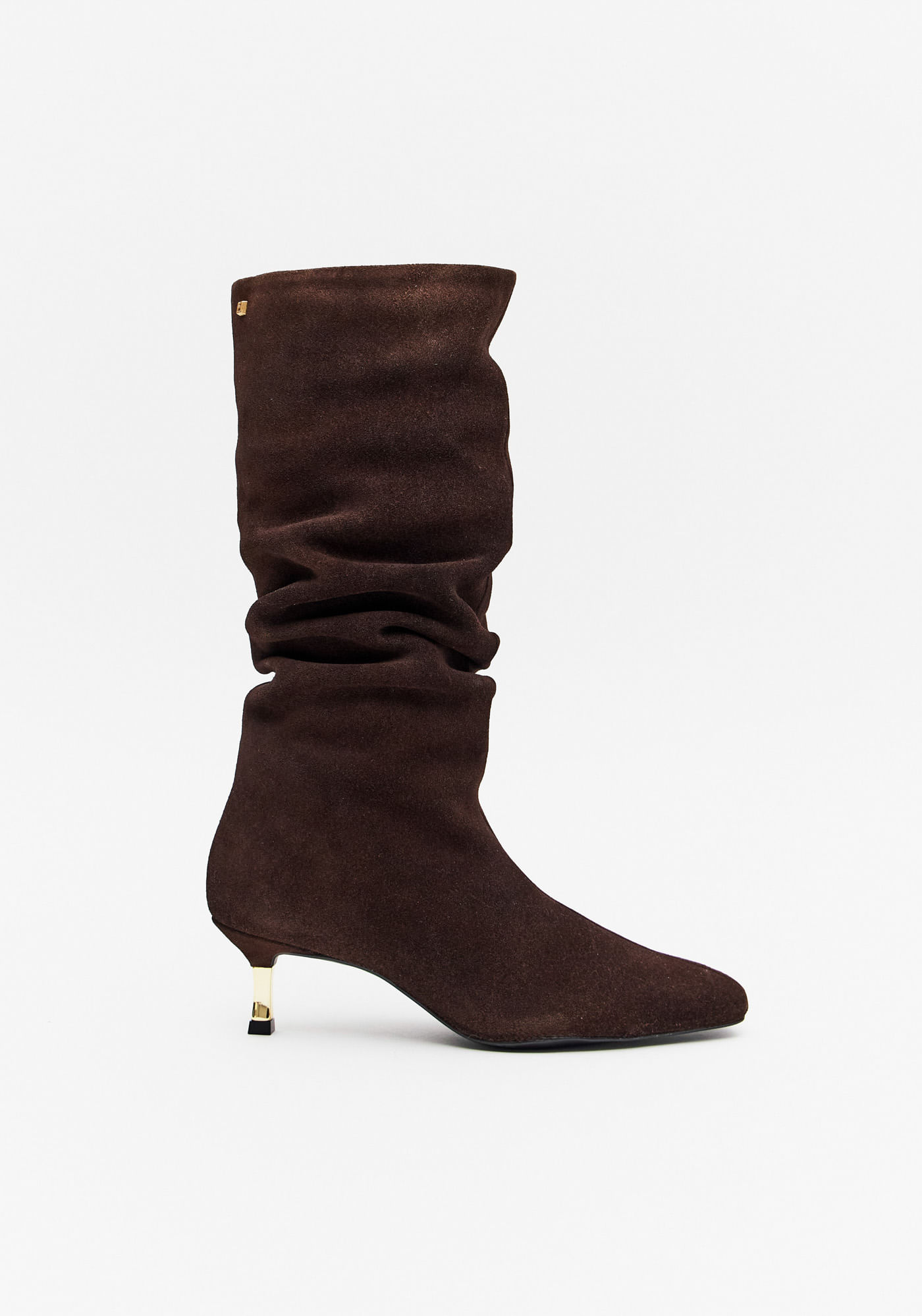 Bota Slouch Couro Cano Alto Salto Baixo