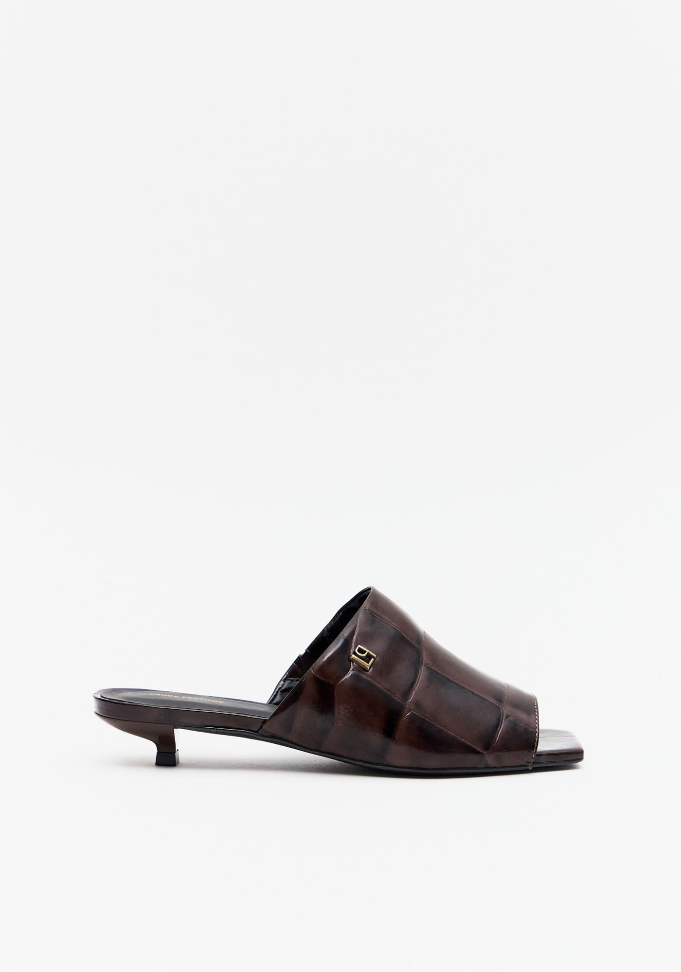 Sandália Mule Couro Croco Salto Micro