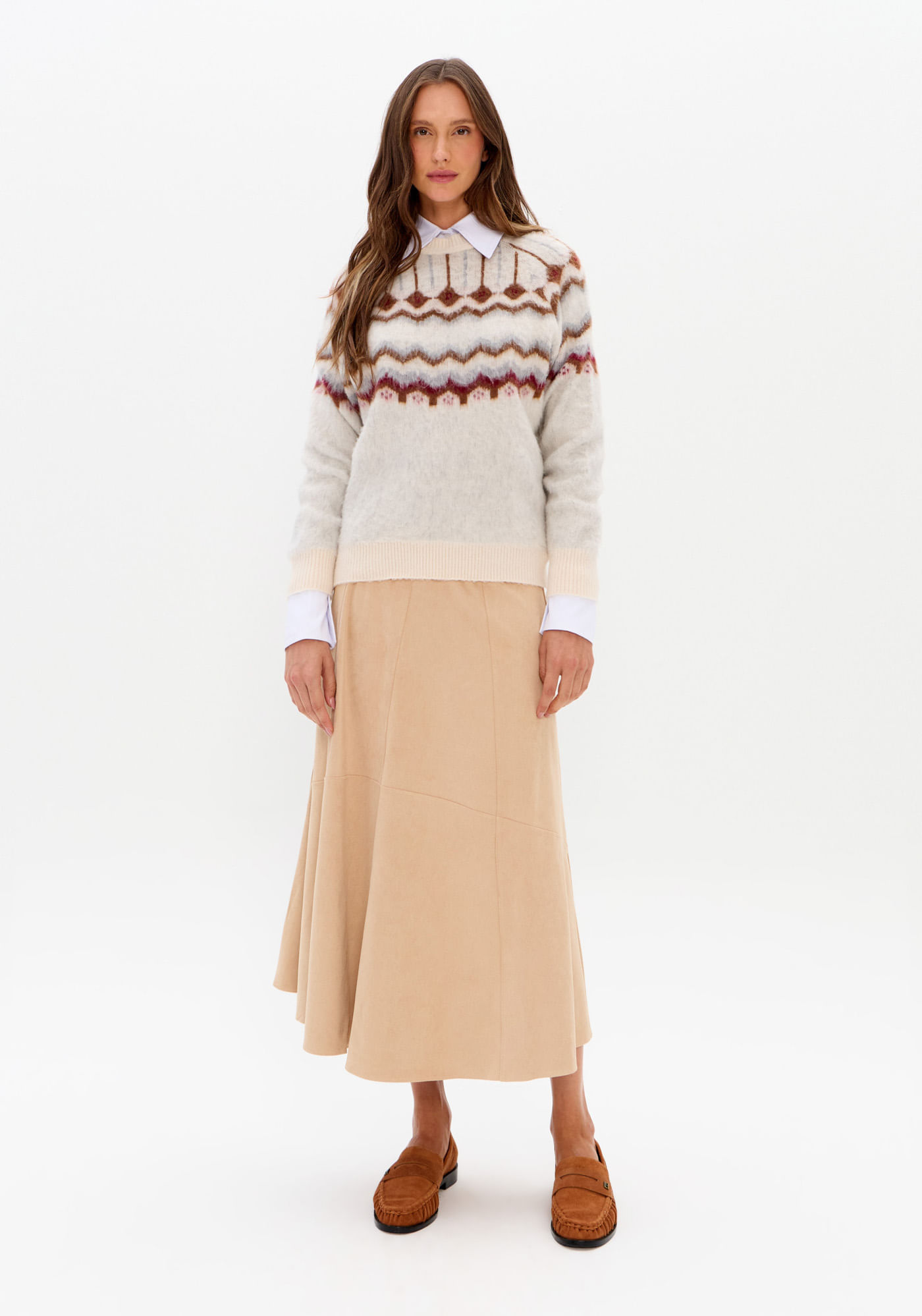 Saia Midi Lady Like Com Cintura Alta