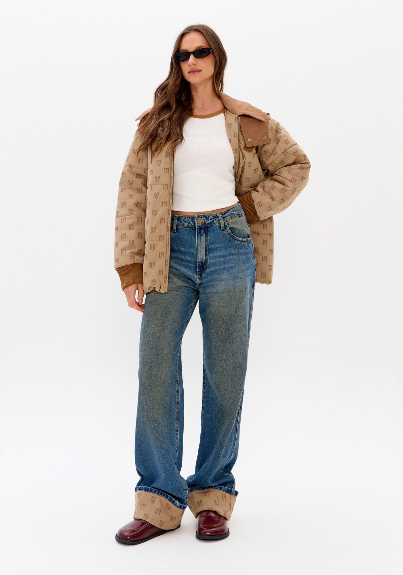 Calça Reta Jeans Cintura Alta