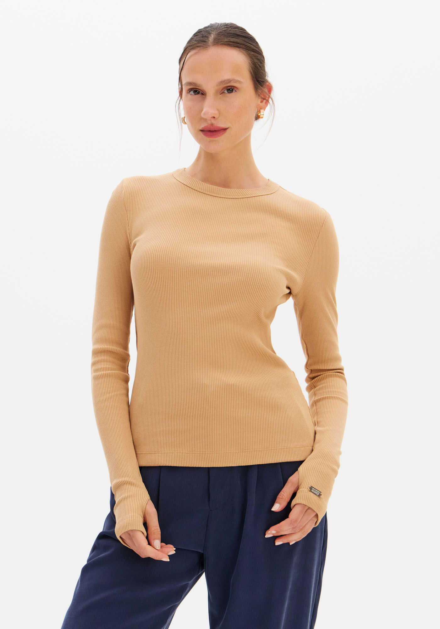 Blusa De Malha Canelada Ajustada Manga Longa