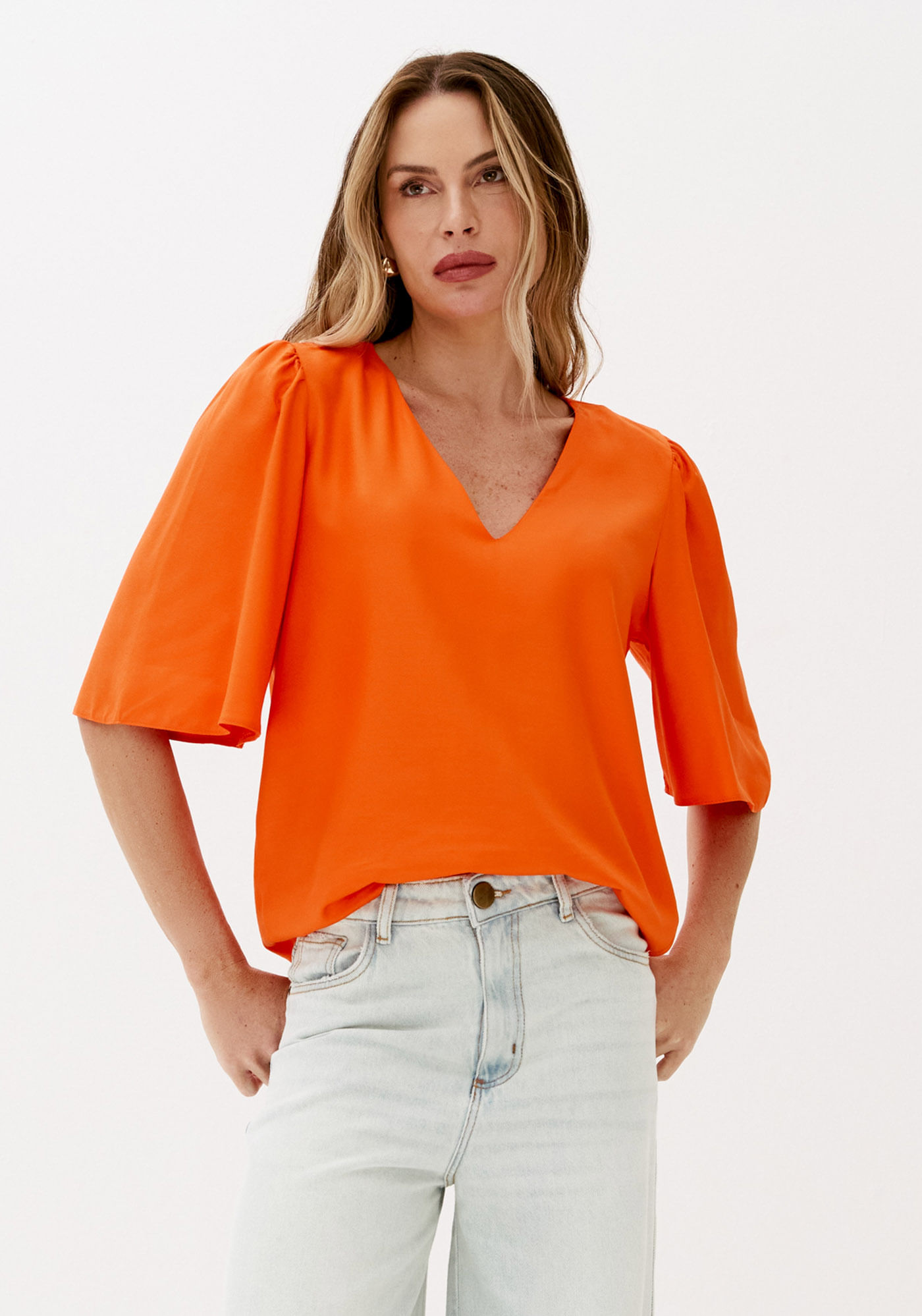 Blusa Decote V Manga Evasê