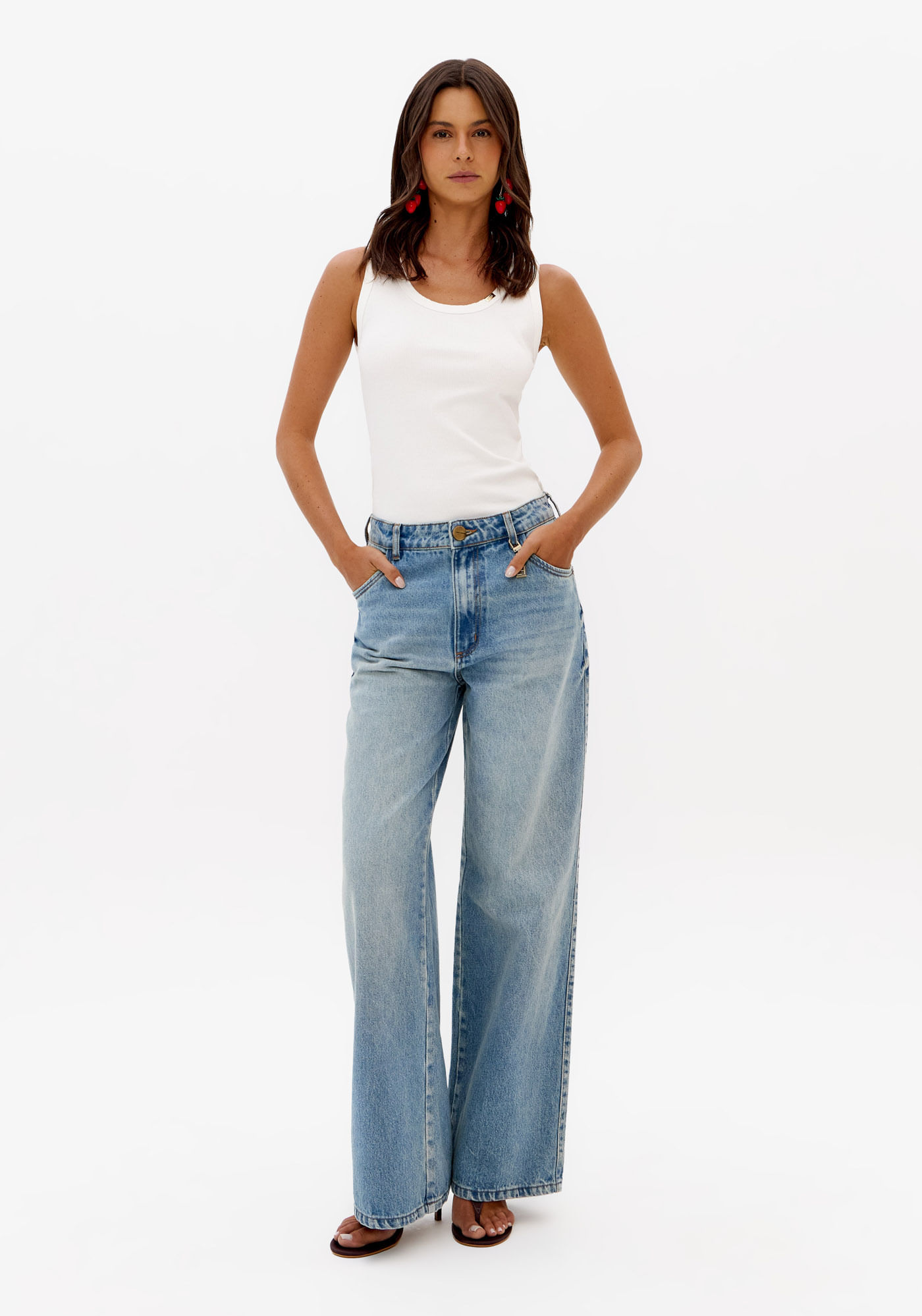 Calça Jeans Full Length Cintura Média