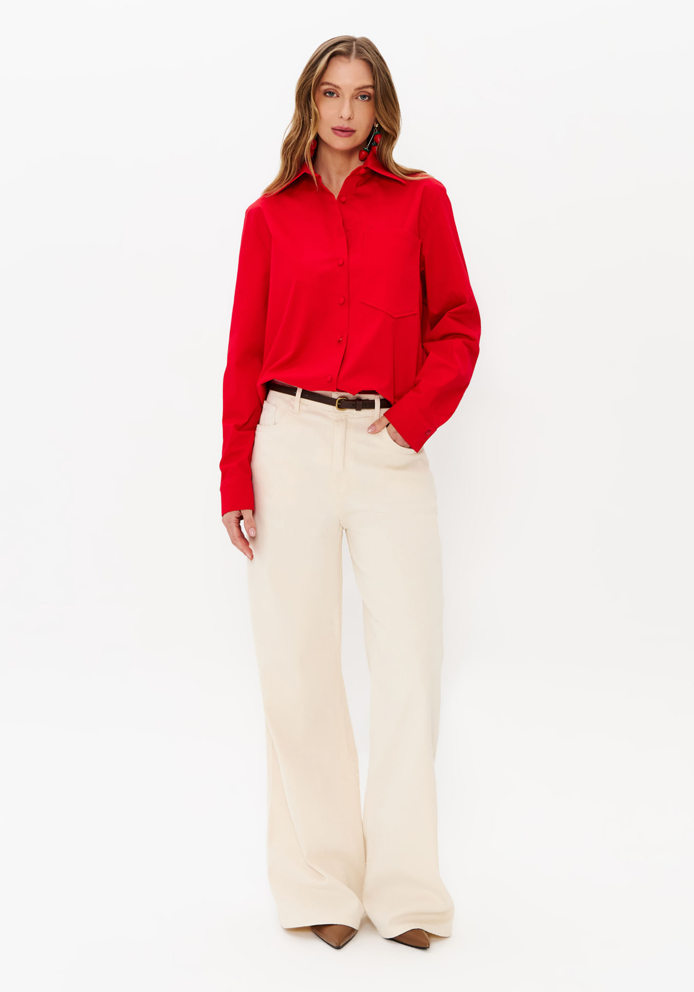 Calça Sarja Wide Leg Cintura Média
