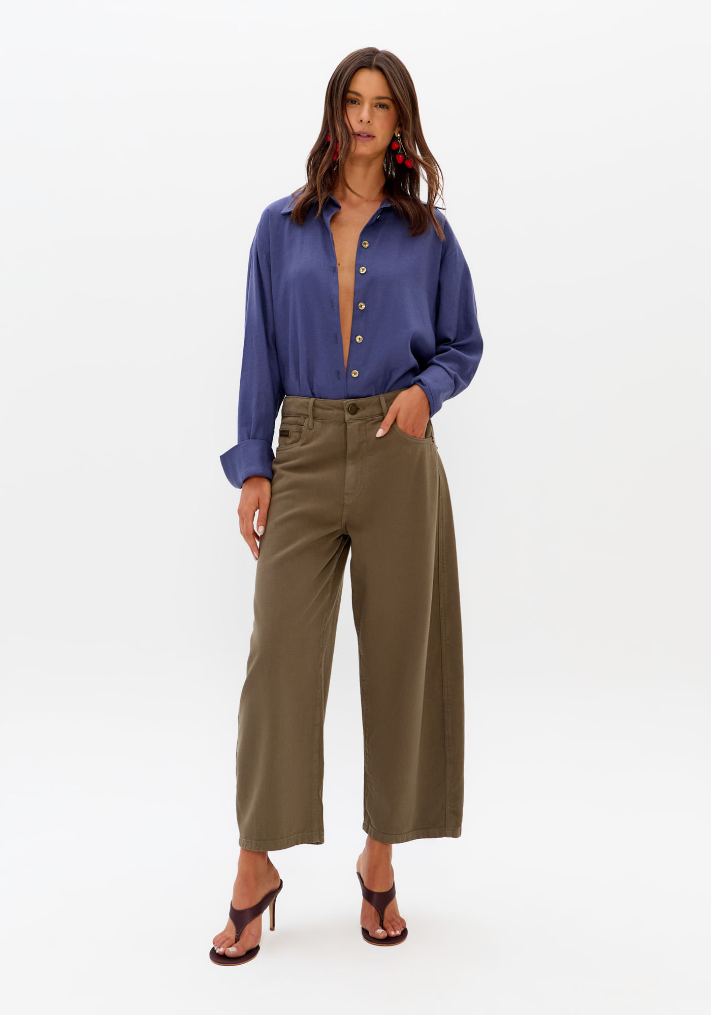 Calça Sarja Baggy Balloon Cropped Cintura Média
