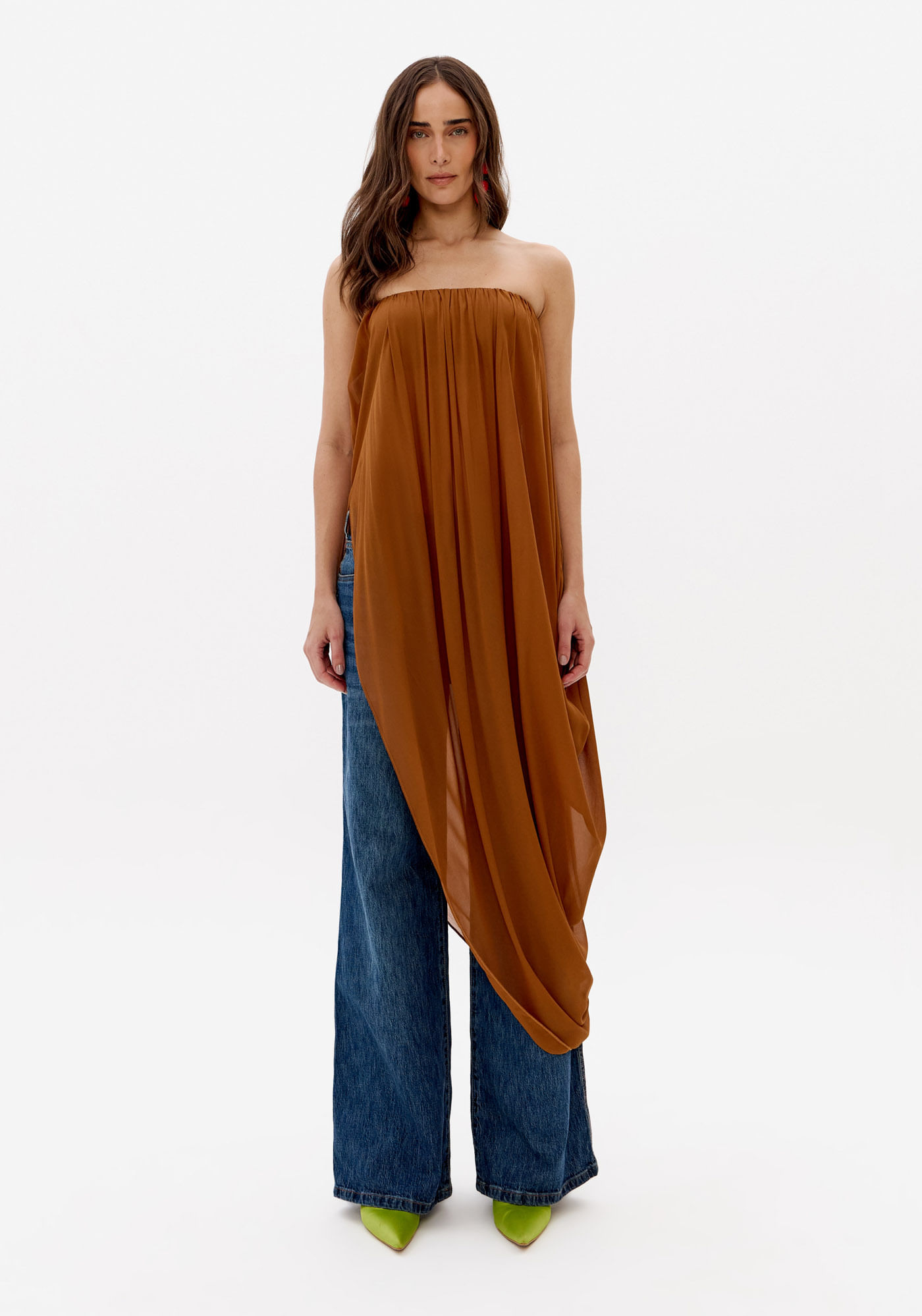 Blusa Alongada De Chiffon De Viscose