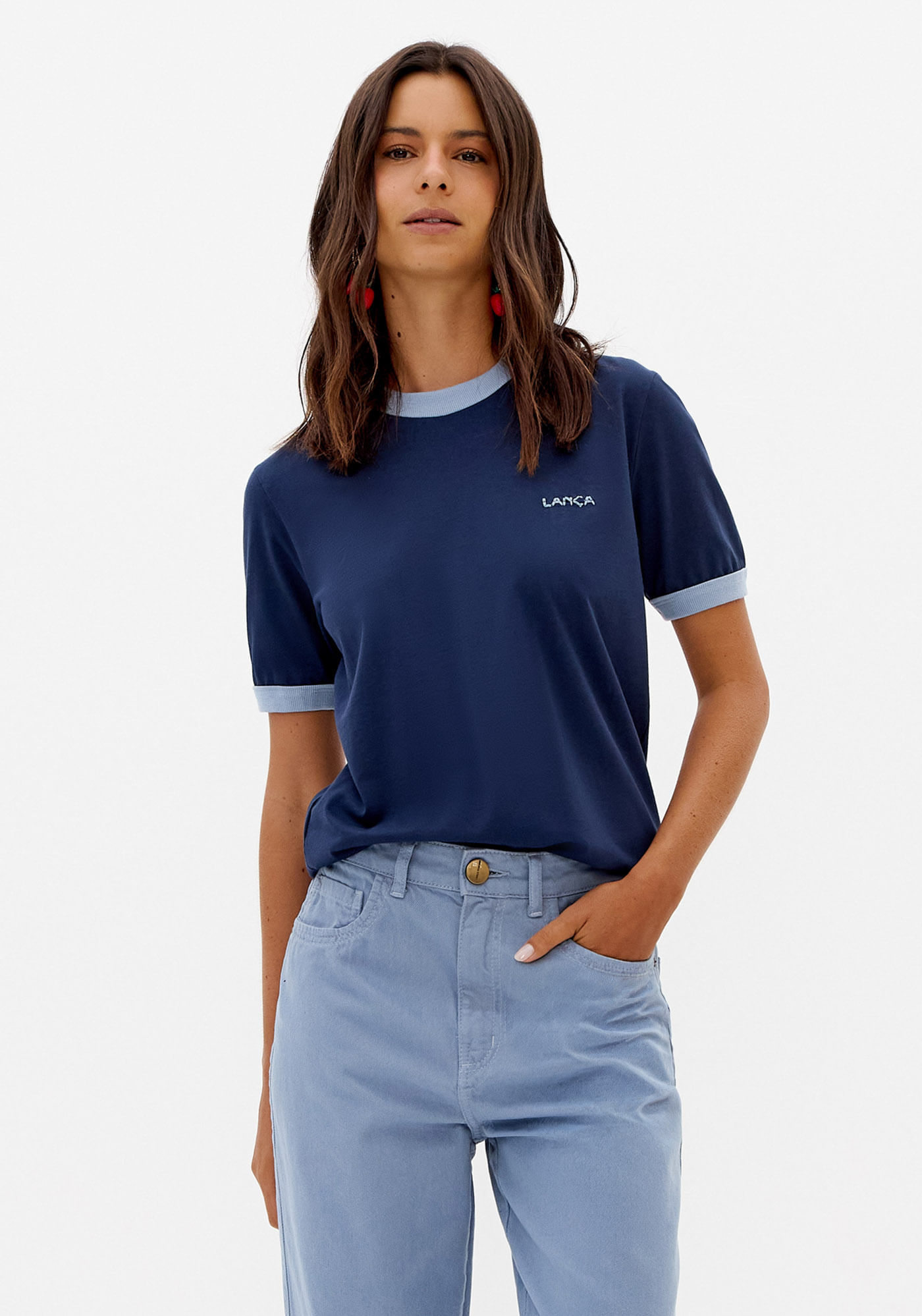 T-Shirt Regular Bicolor Com Bordado