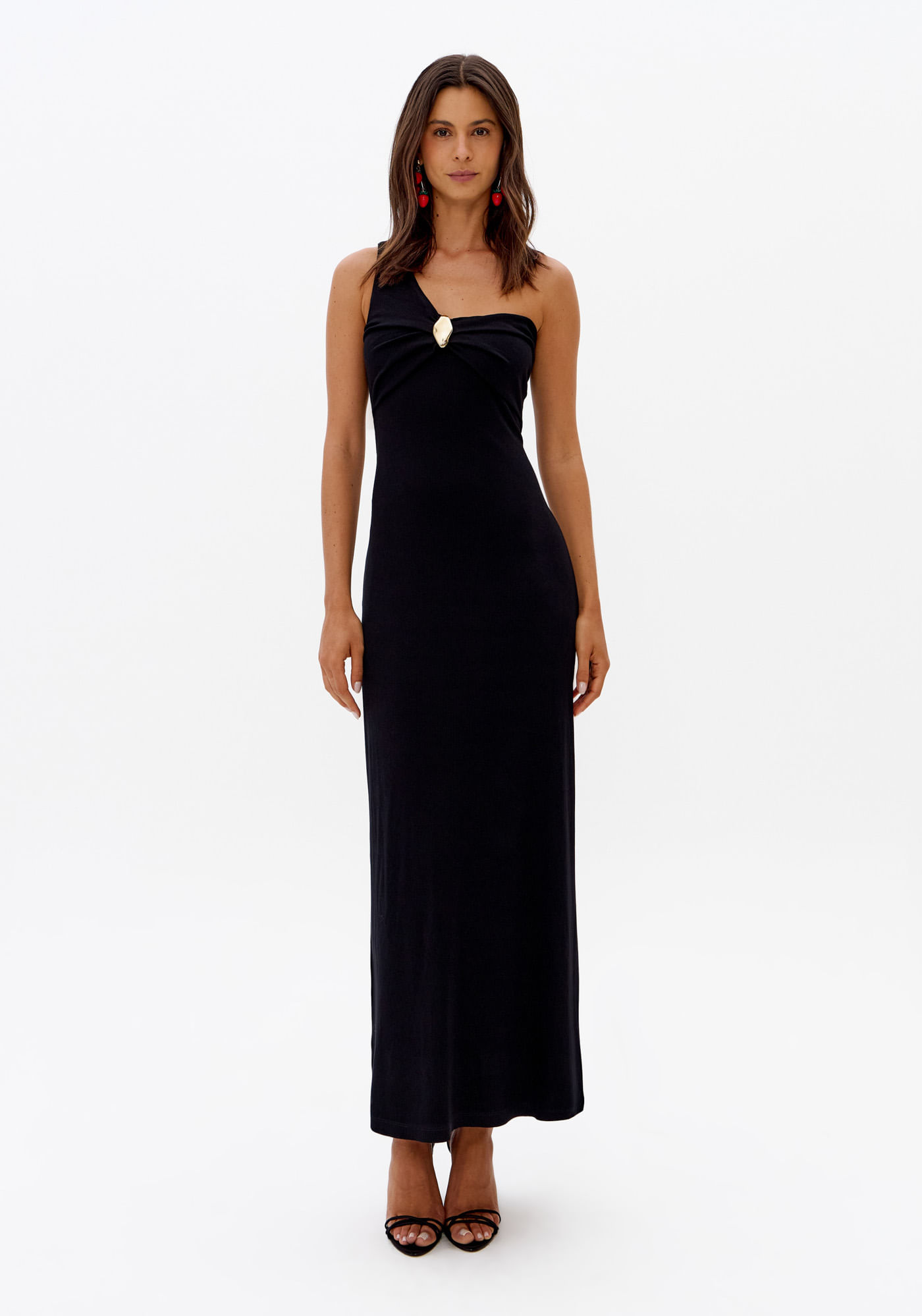 Vestido Canelado Com Metal