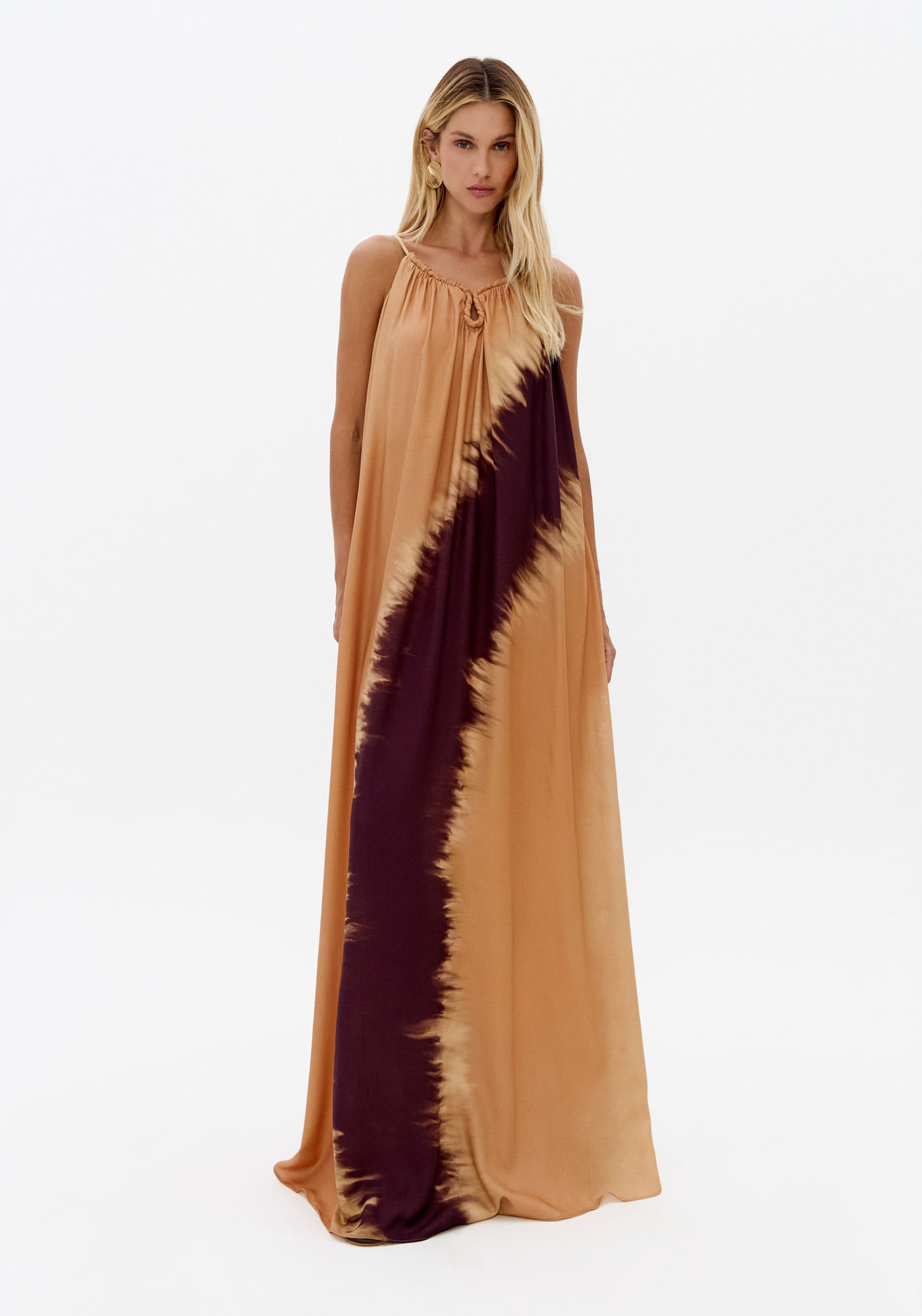 Vestido Longo Estampado Com Viscose