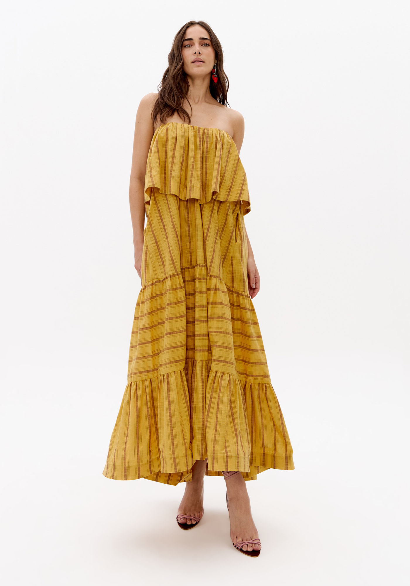 Vestido Sem Alças Longo Listrado